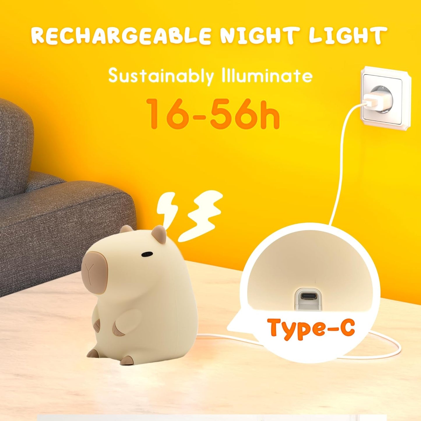 Cute Capybara Night Light and White Noise Sound Machine with Bluetooth Functionality for Bedroom Living Room Squishy Capybara Stuff Boys Girls Gifts(Black)