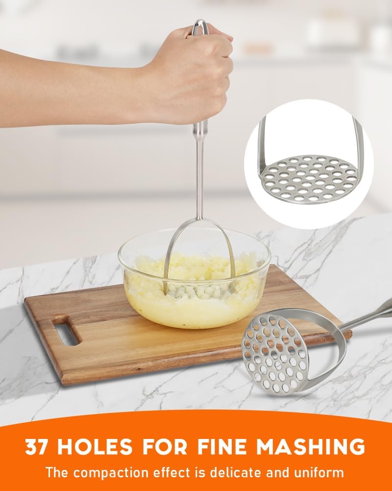 Potato Masher, Dual Arc for Easy, Labor-Saving Mashing, 304 Stainless Steel, Sturdy and Durable One-Piece Potato Press, Dishwasher Safe, for Potatoes and More
