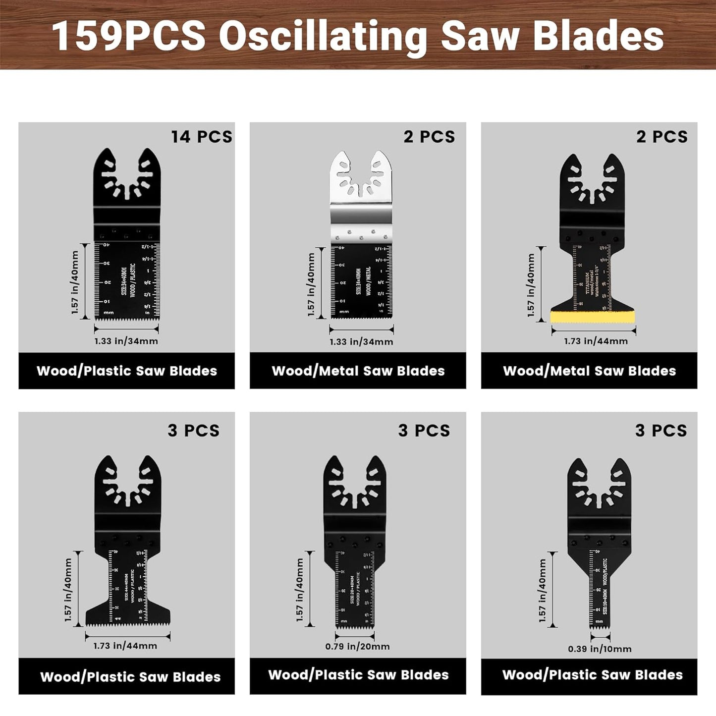 159 PCS Oscillating Saw Blades with Sandpaper, Universal Titanium Multitool Blades for Wood/Plastics/Metal, Quick Release Multi Tool Kits Compatible with Dewalt, Ridgid, Ryobi, Rockwell