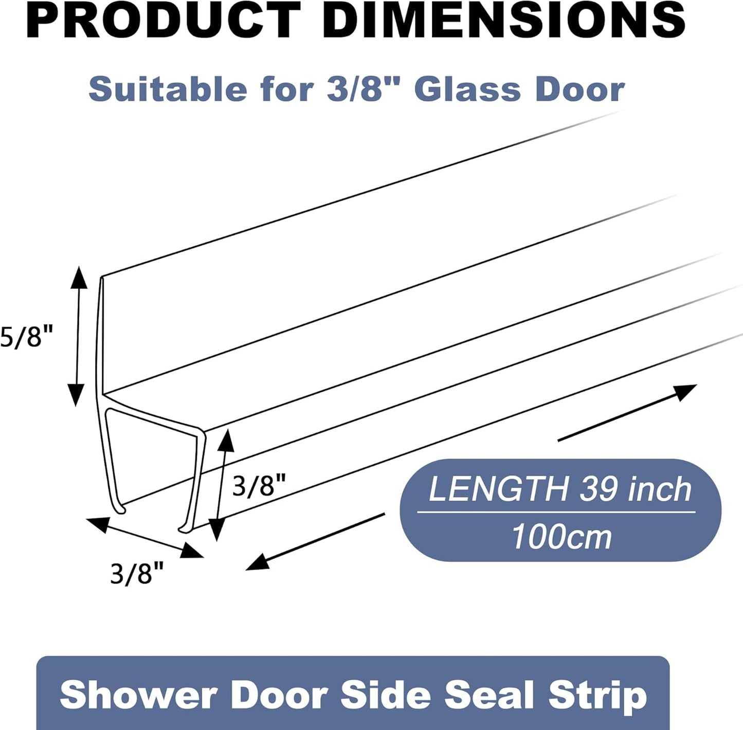 4-Pack Frameless Shower Door Side Seal for 3/8 Inch Thick Glass Doors – Stop Shower Leaks and Create a Water Barrier (3/8” x 39”)