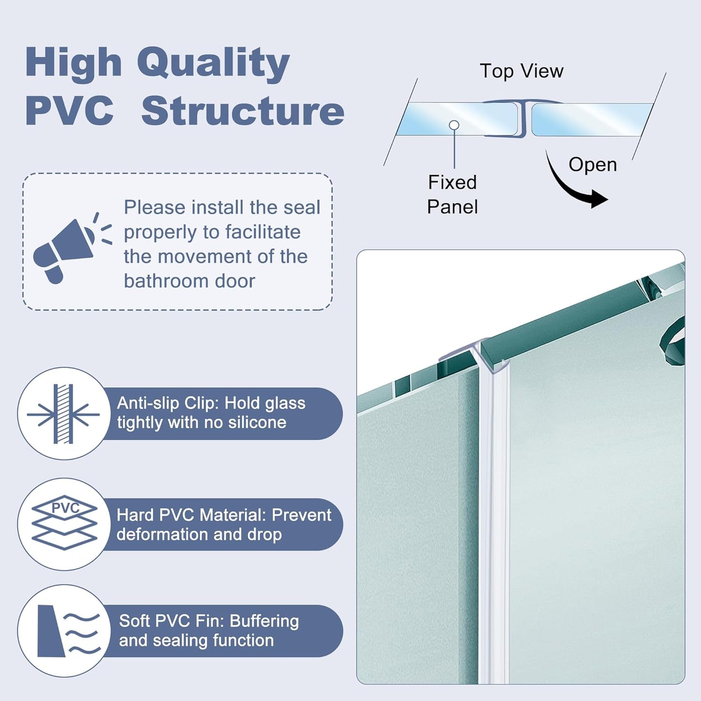 4-Pack Frameless Shower Door Side Seal for 3/8 Inch Thick Glass Doors – Stop Shower Leaks and Create a Water Barrier (3/8” x 39”)