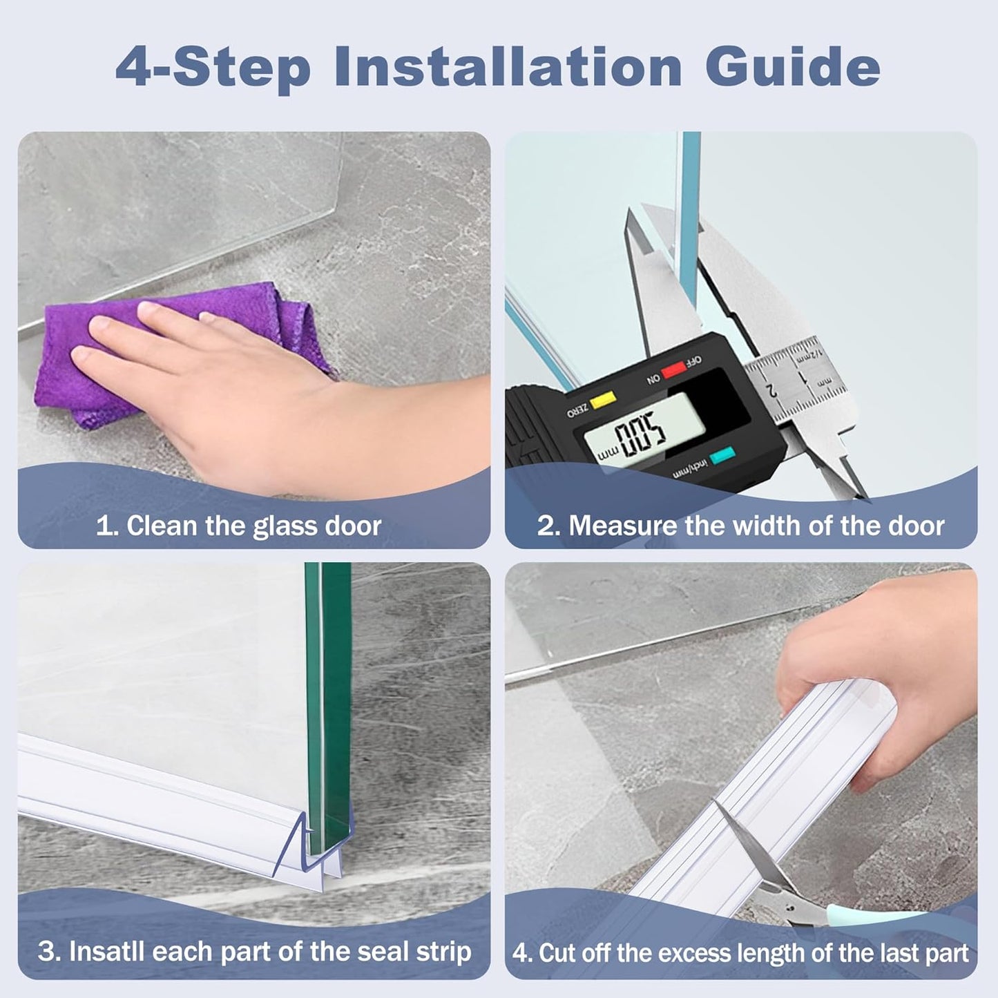 4-Pack Frameless Shower Door Side Seal for 3/8 Inch Thick Glass Doors – Stop Shower Leaks and Create a Water Barrier (3/8” x 39”)