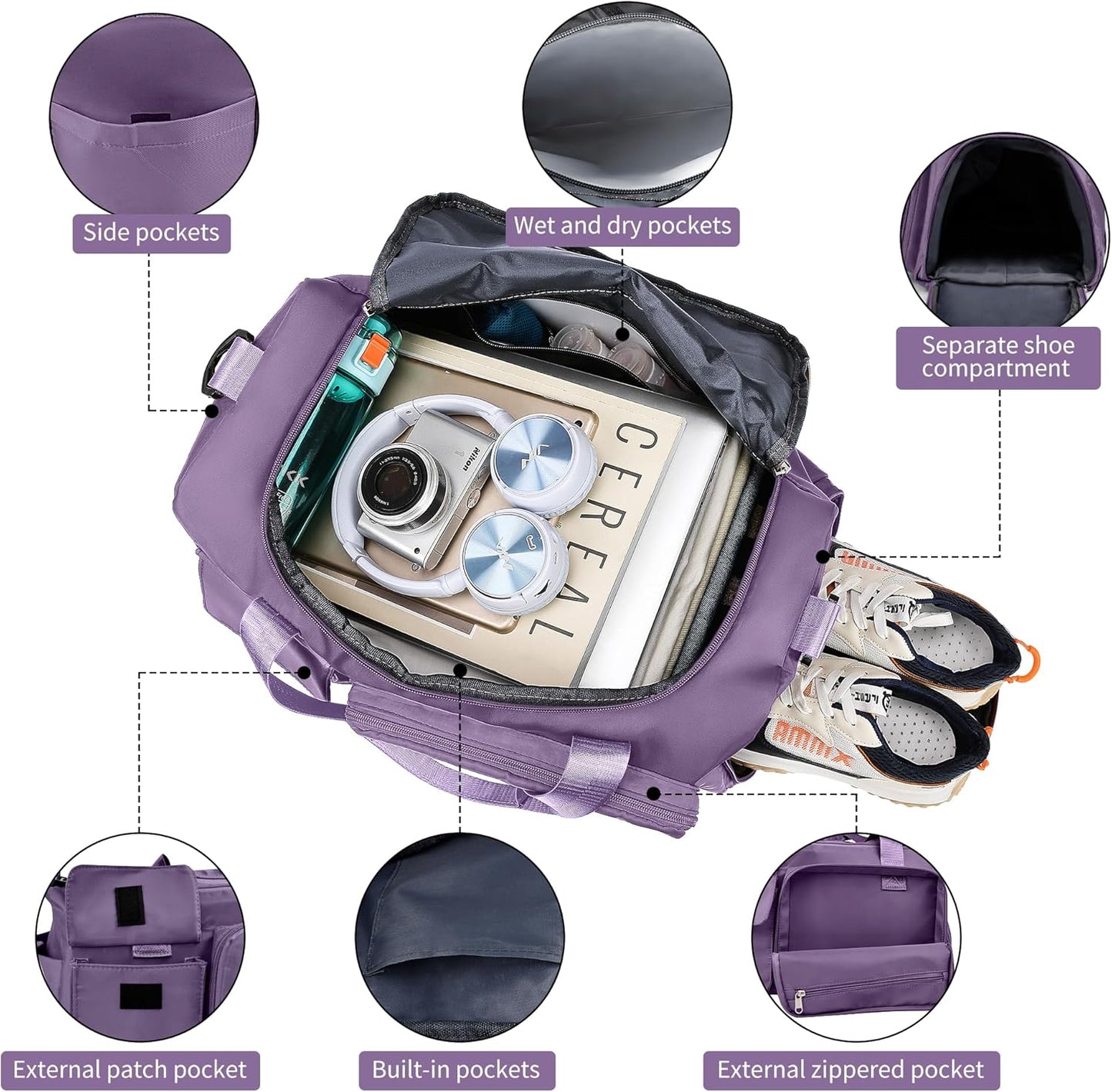 Gym Bag, For Both Men and Women, Foldable, With Shoe Compartment and Wet/Dry Compartment