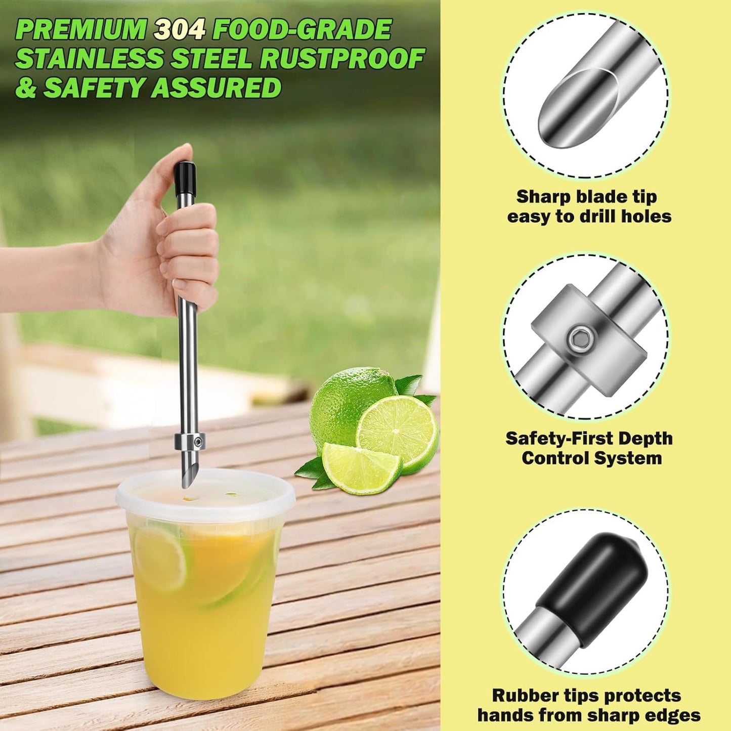 6 Pcs Straw Puncher and Muddler for Plastic Lids Lemonade Cups, Stainless Steel Muddler and Mixing Spoon-Straw Hole Puncher for Drink, Fresh Squeezed Lemonade Stand Supplies