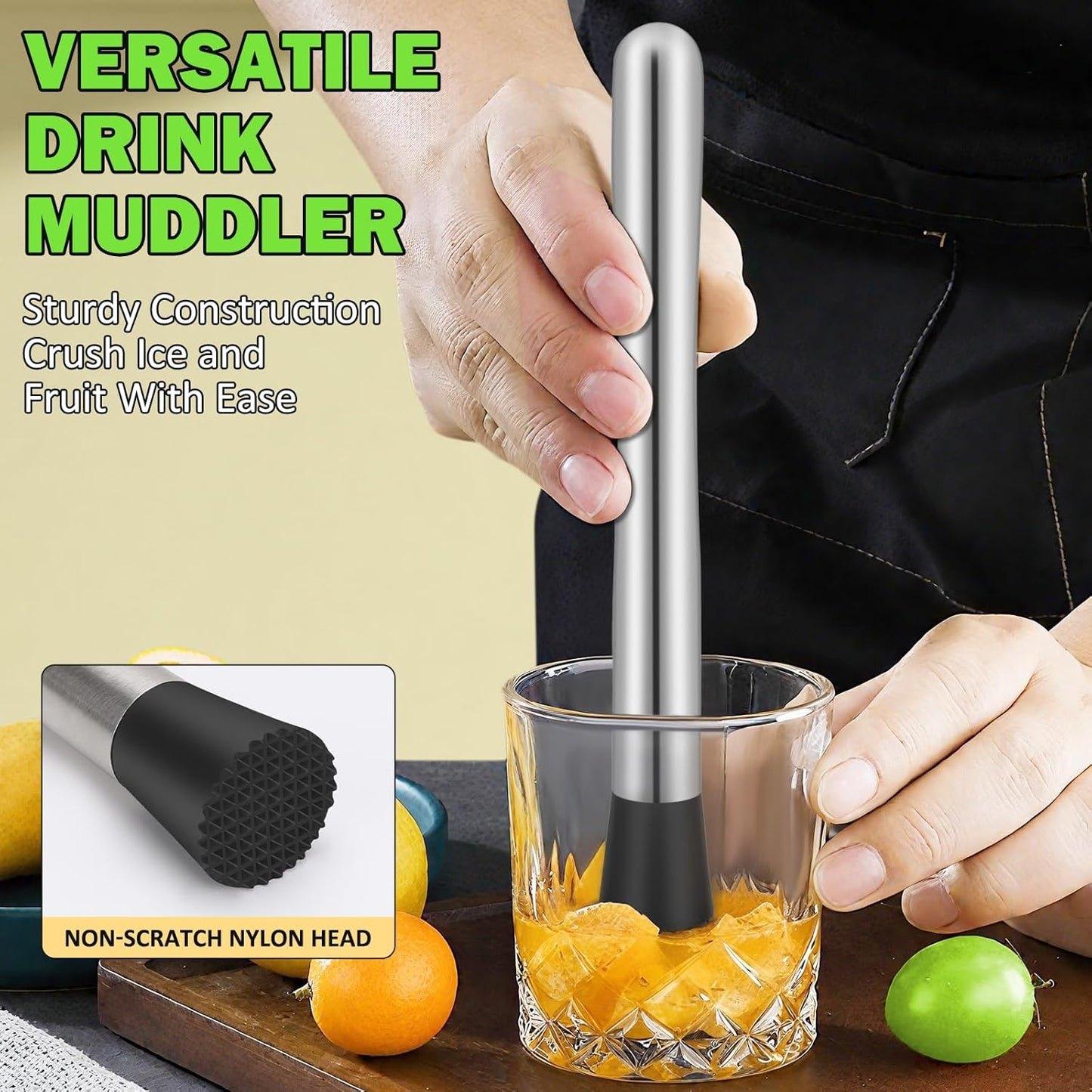 6 Pcs Straw Puncher and Muddler for Plastic Lids Lemonade Cups, Stainless Steel Muddler and Mixing Spoon-Straw Hole Puncher for Drink, Fresh Squeezed Lemonade Stand Supplies