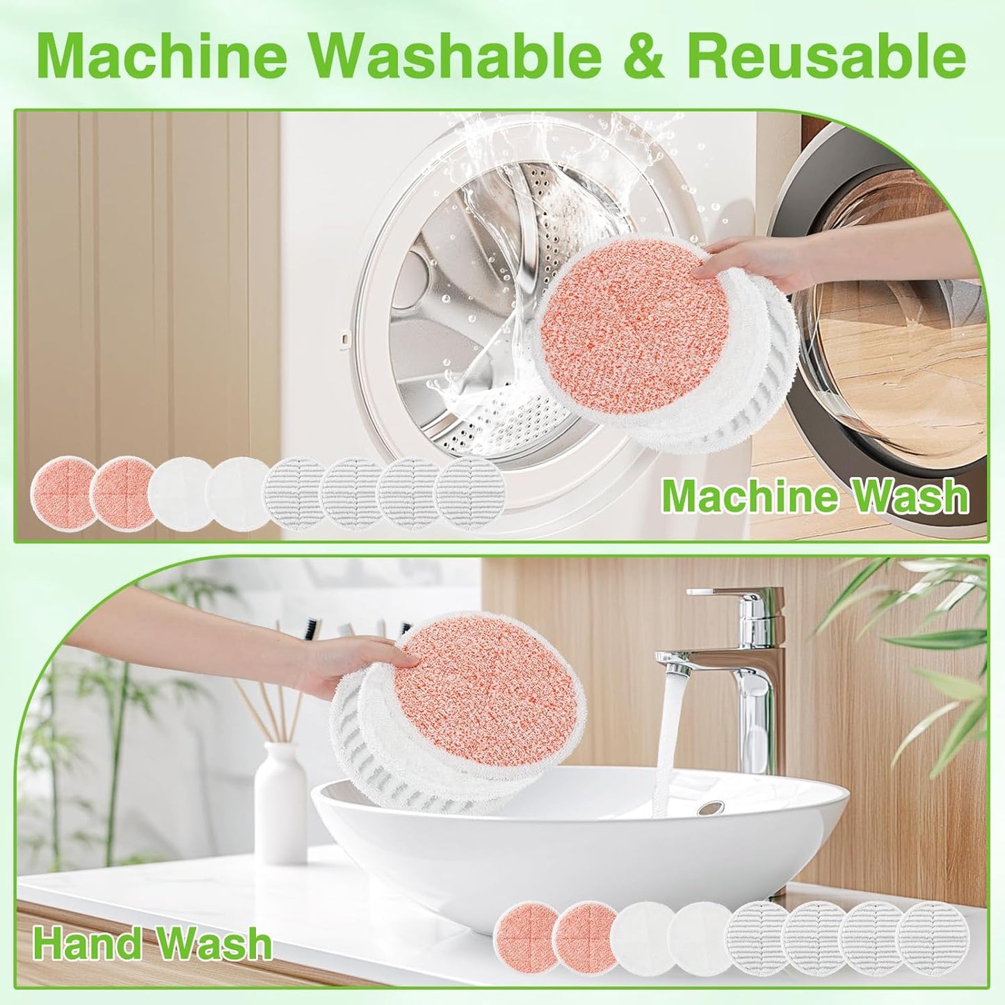 8 Pack Mop Pads Replacement Compatible with Bissell Spinwave 2124, 2039A, 2307, 23157, 23159, 20393, 20399 Hard Floor Spin Mop, 2 Soft Pads, 4 Scrubby Pads, 2 Heavy Scrub Pads