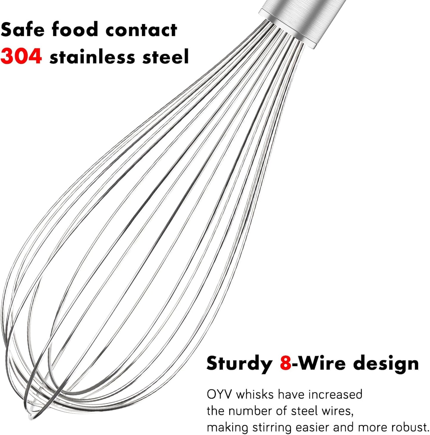 304 Stainless Steel Whisk Set & Wok Spatula, 3 Pack Whisks and Stainless Steel Spatula for Kitchen Cooking, Blending, Beating, Stirring