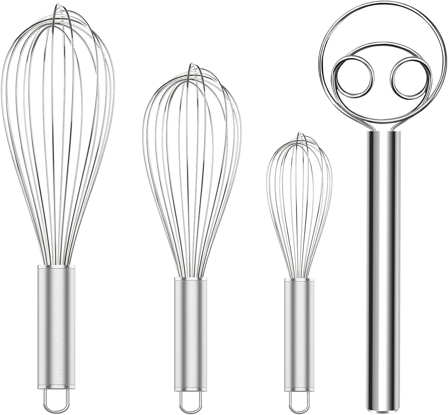 304 Stainless Steel Whisk Set & Danish Dough Whisk, 3 Pack Professional Kitchen Whisks, Metal Whisks for Blending, Beating, Mixing Dough