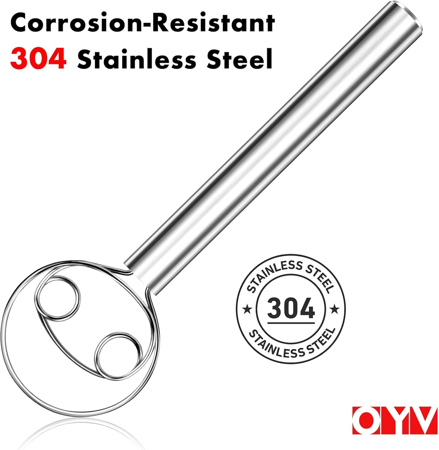 304 Stainless Steel Whisk Set & Danish Dough Whisk, 3 Pack Professional Kitchen Whisks, Metal Whisks for Blending, Beating, Mixing Dough