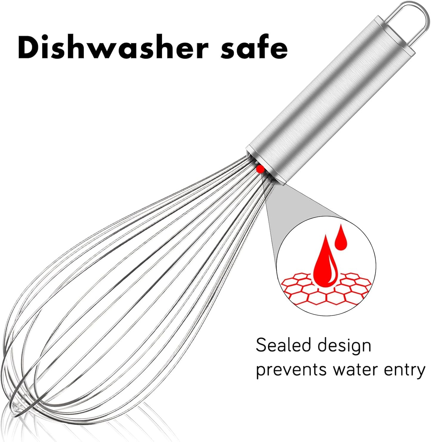 304 Stainless Steel Whisk Set & Danish Dough Whisk, 3 Pack Professional Kitchen Whisks, Metal Whisks for Blending, Beating, Mixing Dough