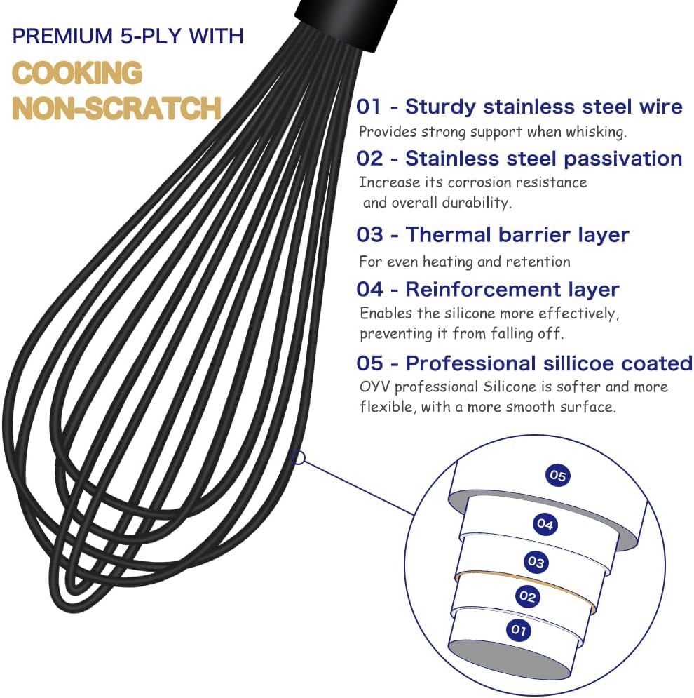Silicone Whisk & Dough Whisk Set, Kitchen Whisks for Cooking and Baking