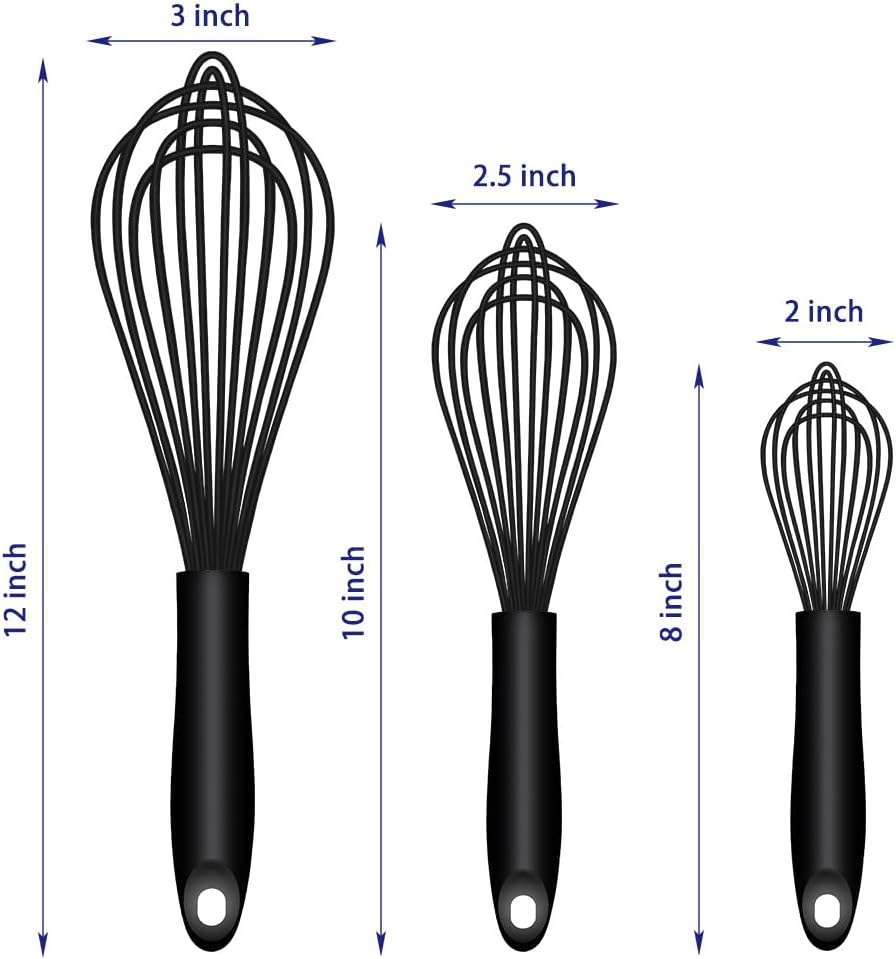 Silicone Whisk & Dough Whisk Set, Kitchen Whisks for Cooking and Baking