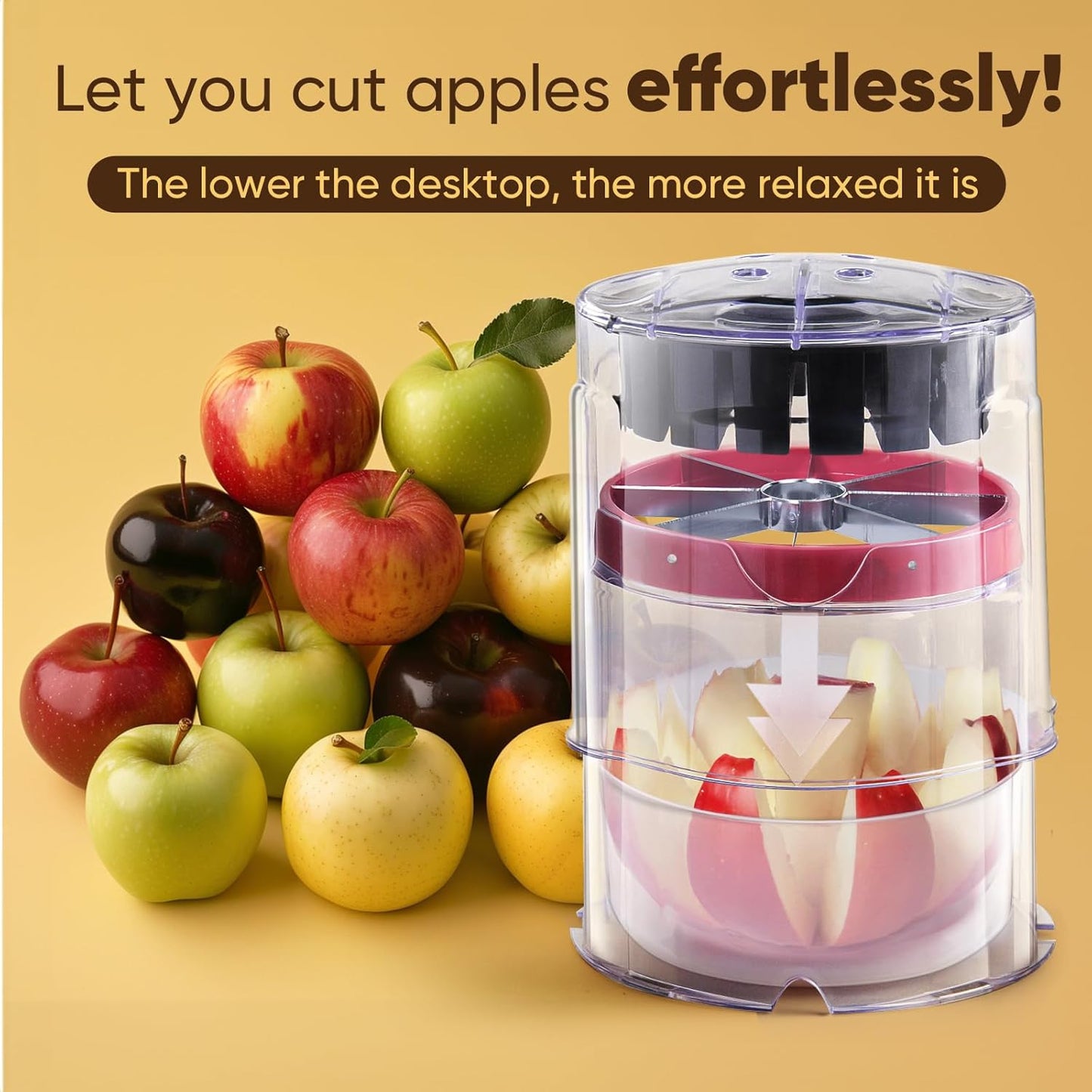 5.12-Inch Apple Slicer - 8 Slices, Ultra-Safe & Heavy-Duty Stainless Steel Extra Large Apple Cutter, Upgraded Cut Apples All The Way Through, with Transparent Bowl