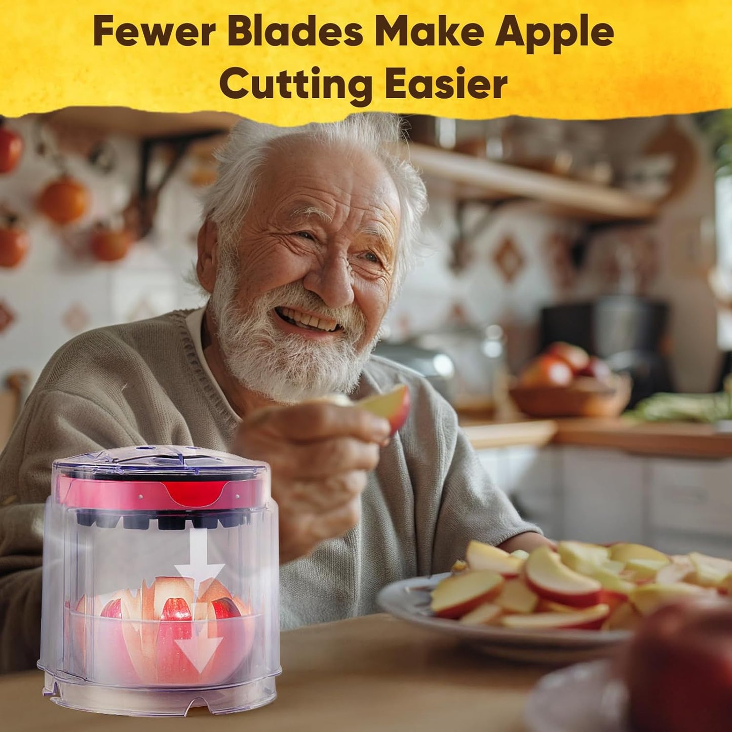 5.12-Inch Apple Slicer - 8 Slices, Ultra-Safe & Heavy-Duty Stainless Steel Extra Large Apple Cutter, Upgraded Cut Apples All The Way Through, with Transparent Bowl
