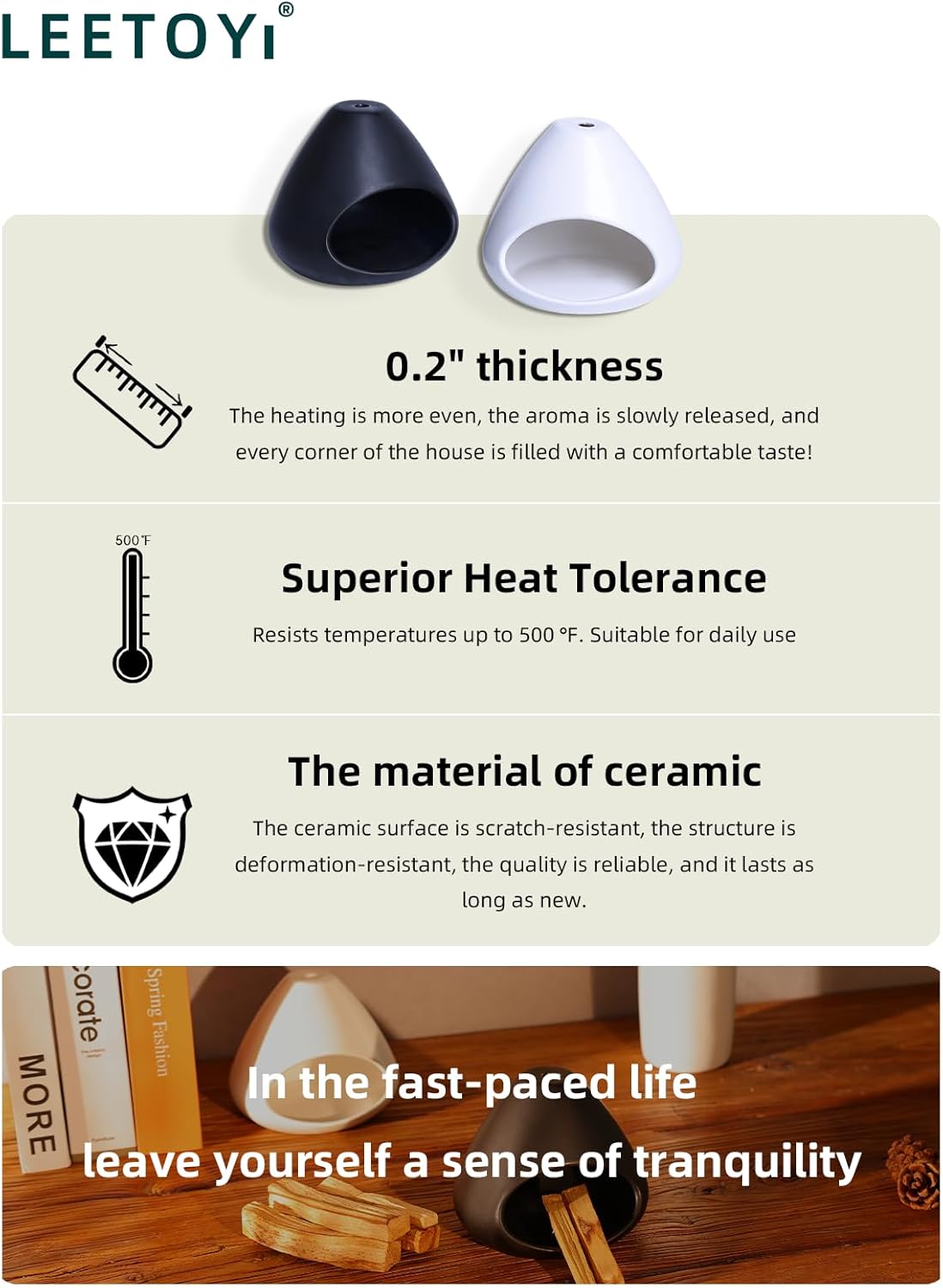 Ceramic Palo Santo Holder - Modern Incense Burner for Meditation,Yoga and Energy Cleansing - Wood Sticks Dish, Cone Burner - Inspired Home Decor Gift (White)