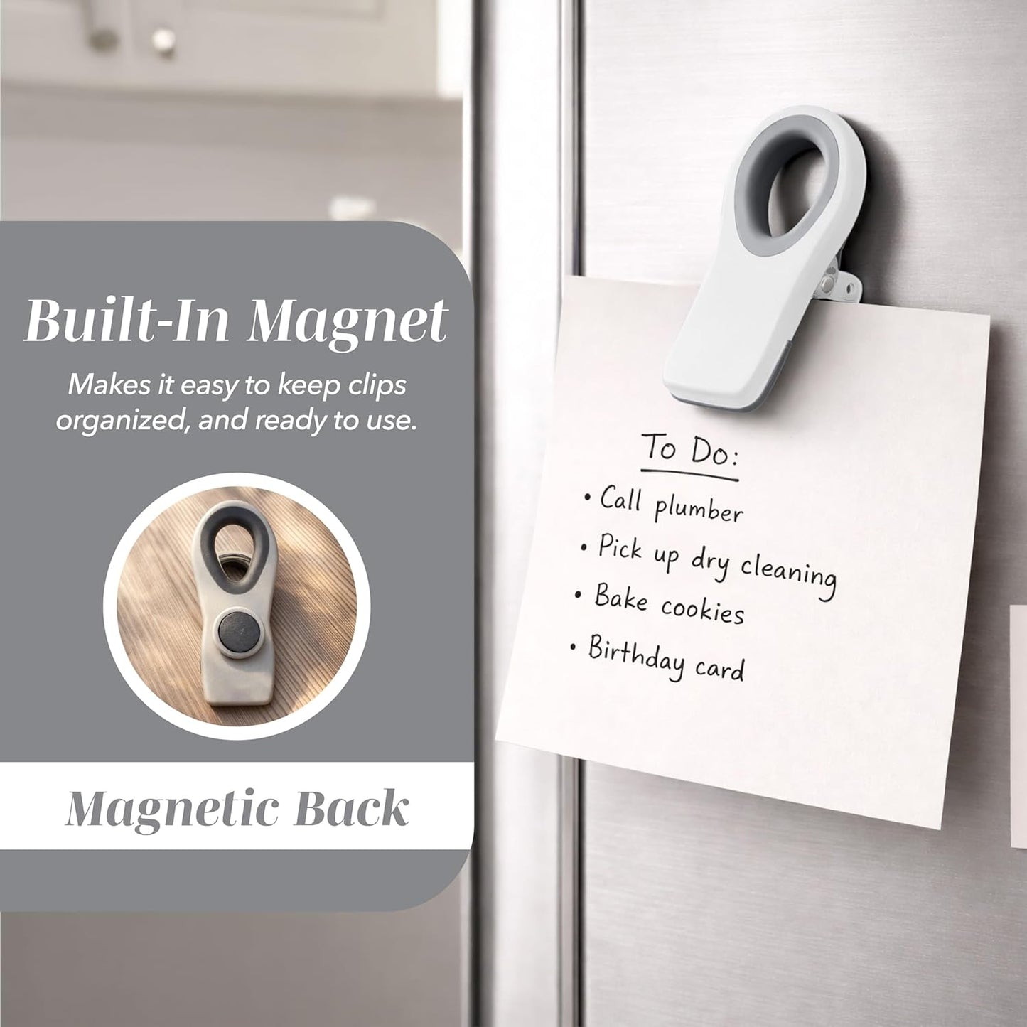 Bag Clips with Magnet- Food, Chip, Bag Clips for Food Storage with Airtight Seal Grip for Bread, Snack and Food Bags (White, Pack of 10)
