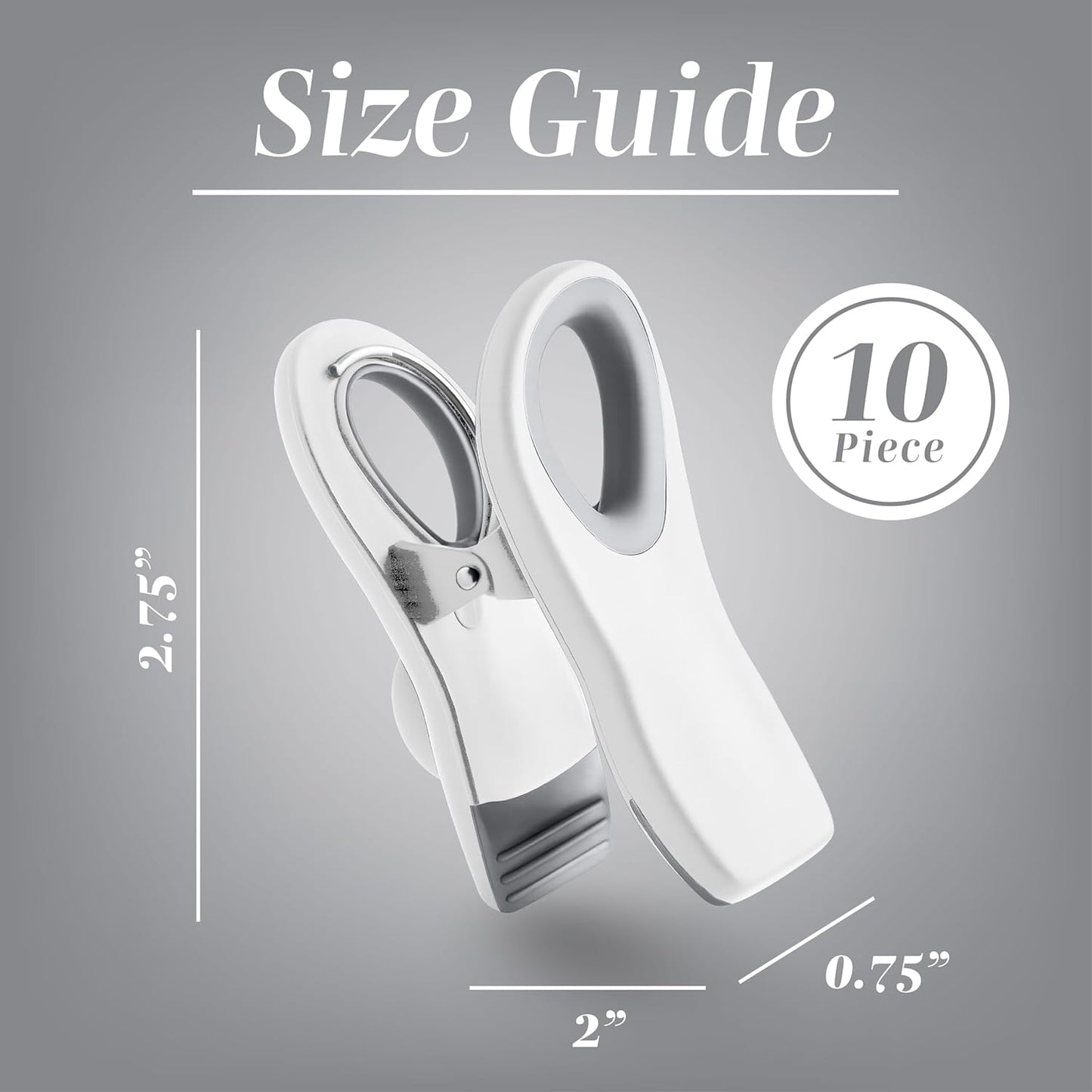 Bag Clips with Magnet- Food, Chip, Bag Clips for Food Storage with Airtight Seal Grip for Bread, Snack and Food Bags (White, Pack of 10)