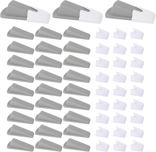 30 Pcs Door Stoppers for Bottom of Door Rubber Door Stop Wedge with Holder Doorstop for Home Office Dorm Classroom Garage on Carpet, Concrete or Wooden Floor