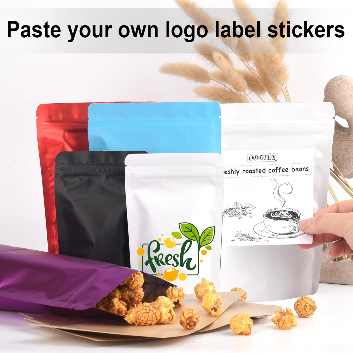 4"x6" 120pcs Mylar Bags for Food Storage,Smell Proof Bag Resealable Food Storage Bags for Small Business, Stand-up Foil Pouch Packaging Treat Snack Packing for Self Sealing (White)