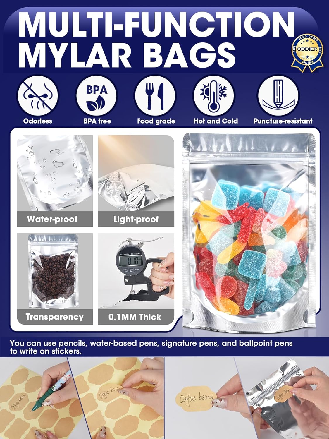 120pcs Stand Up Pouch Bags, 4" x 6" Mylar Bag for Food Storage, Clear Front with Aluminum Foil Back Resealable Food Storage Bags for Small Business Packaging Treat Snack Bag for Self Sealing