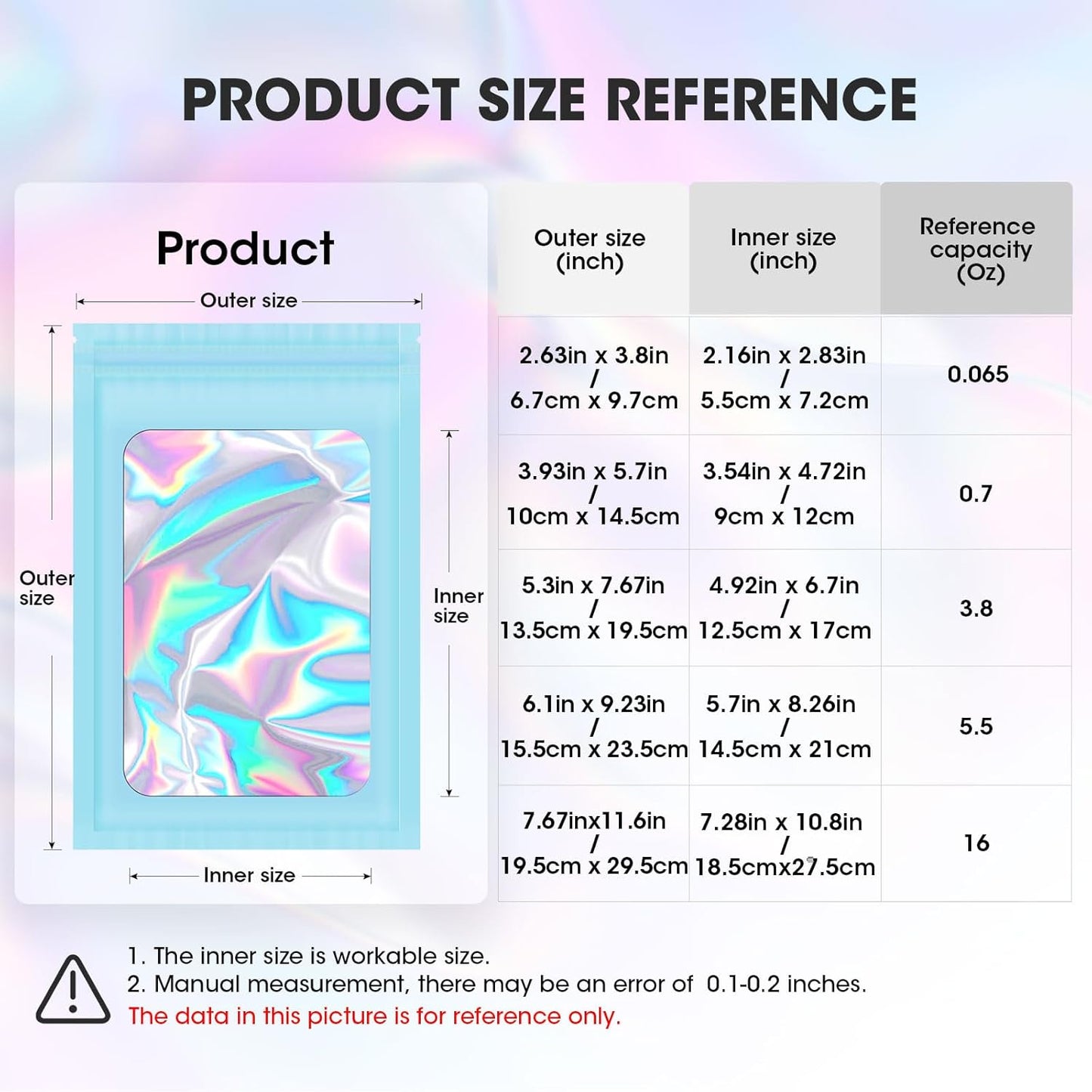 120pcs Mylar Bags for Food Storage+120pcs Holographic Packaging Bags（blue）