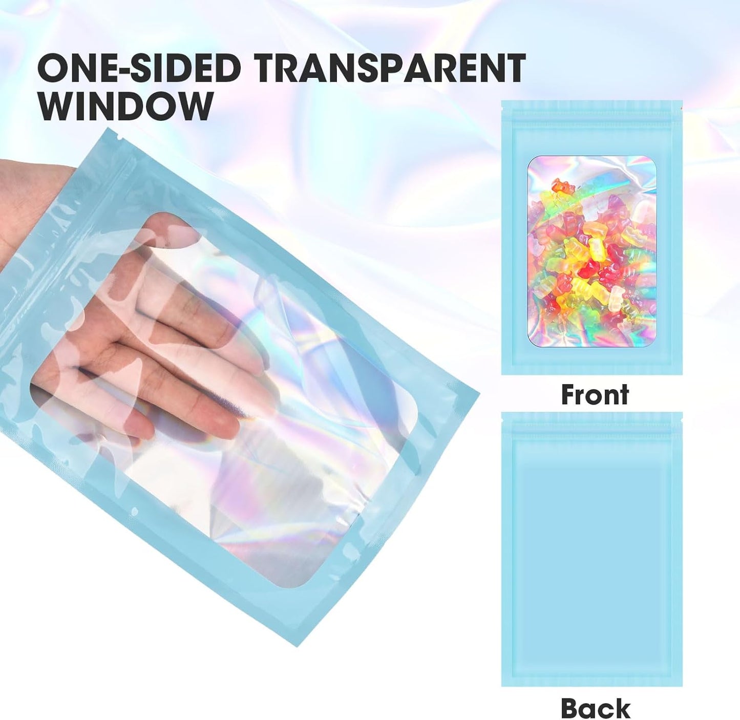 120pcs Mylar Bags for Food Storage+120pcs Holographic Packaging Bags（blue）