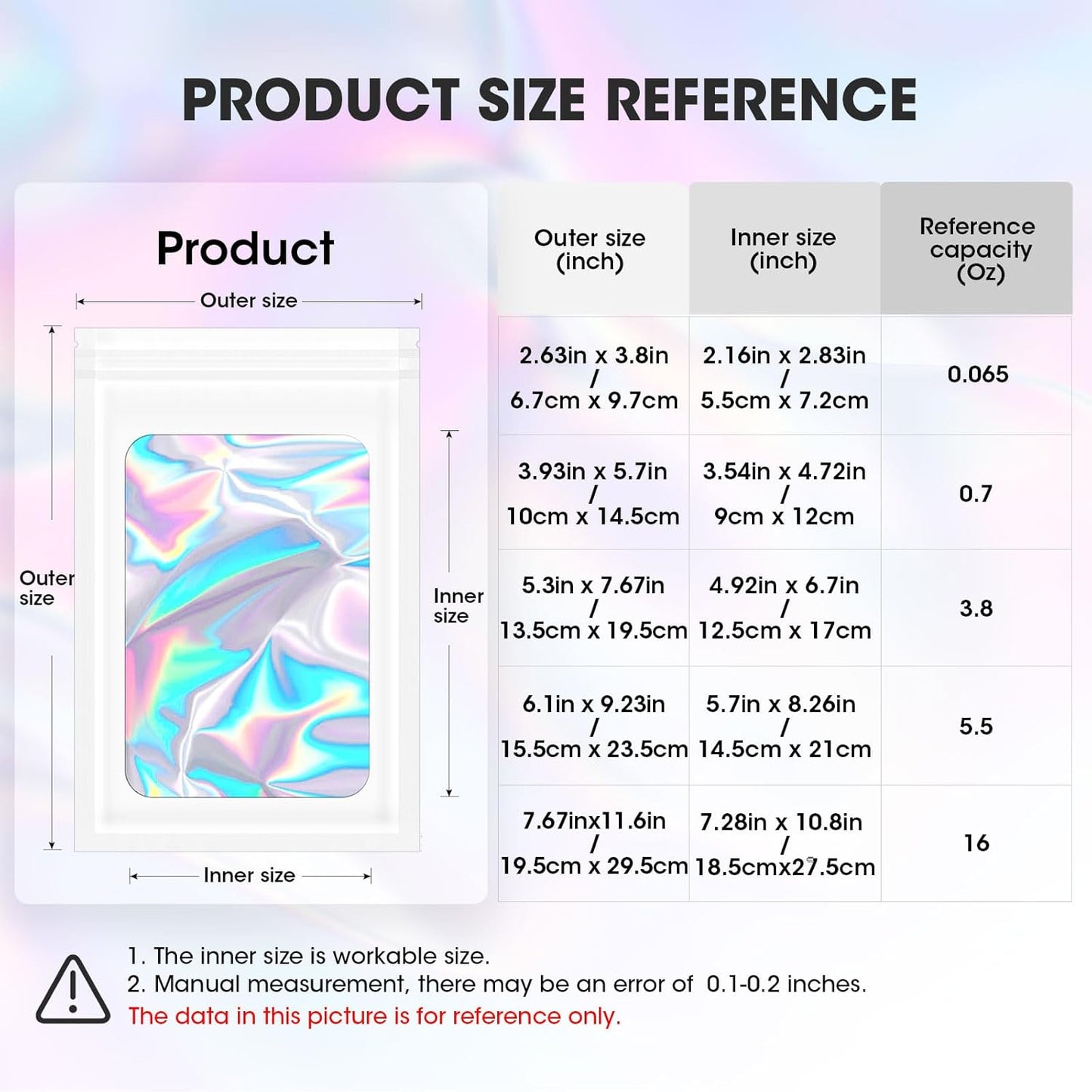 120pcs Mylar Bags for Food Storage+120pcs Holographic Packaging Bags（white）