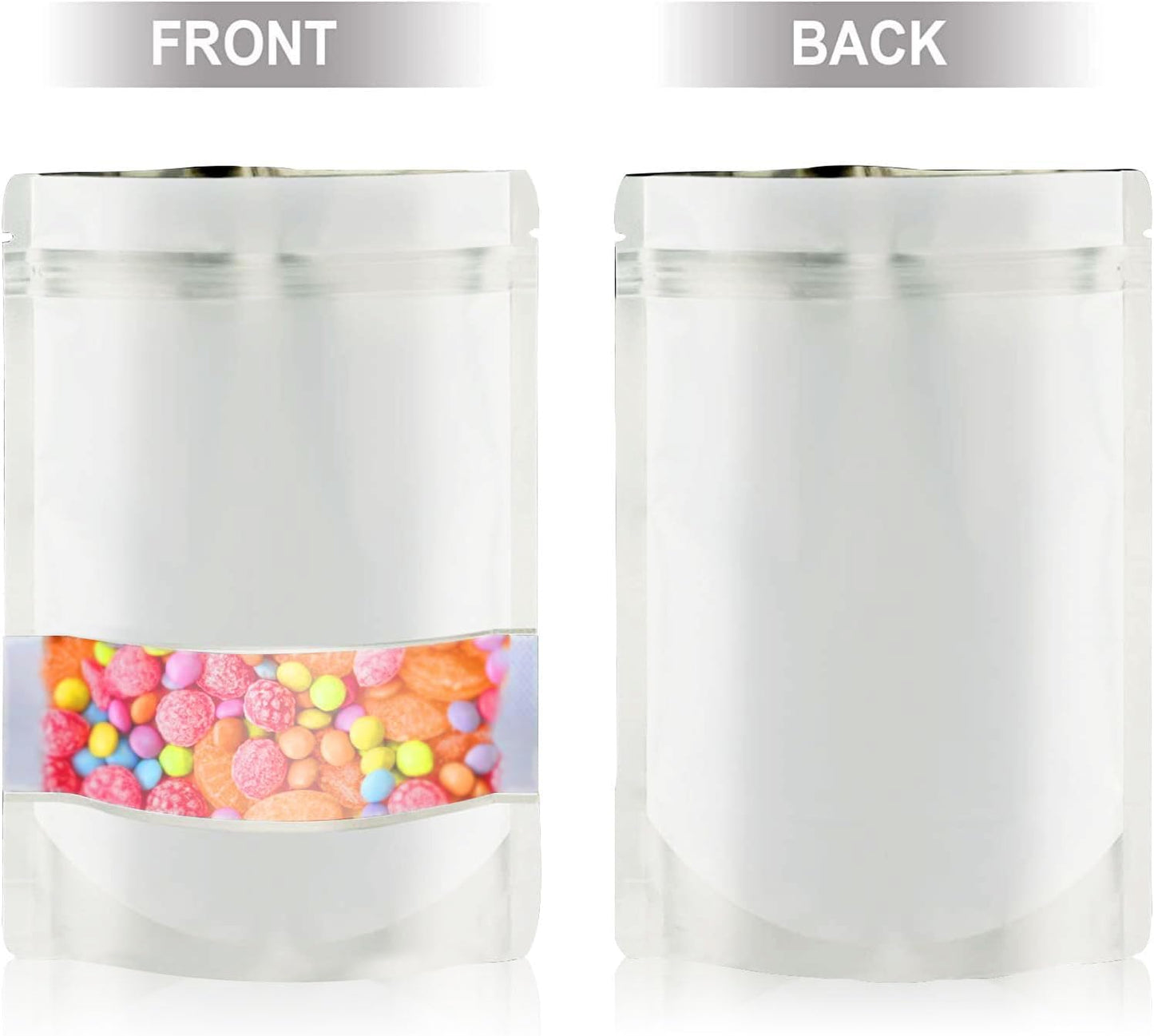120pcs Mylar Bags for Food Storage+120pcs Holographic Packaging Bags（white）