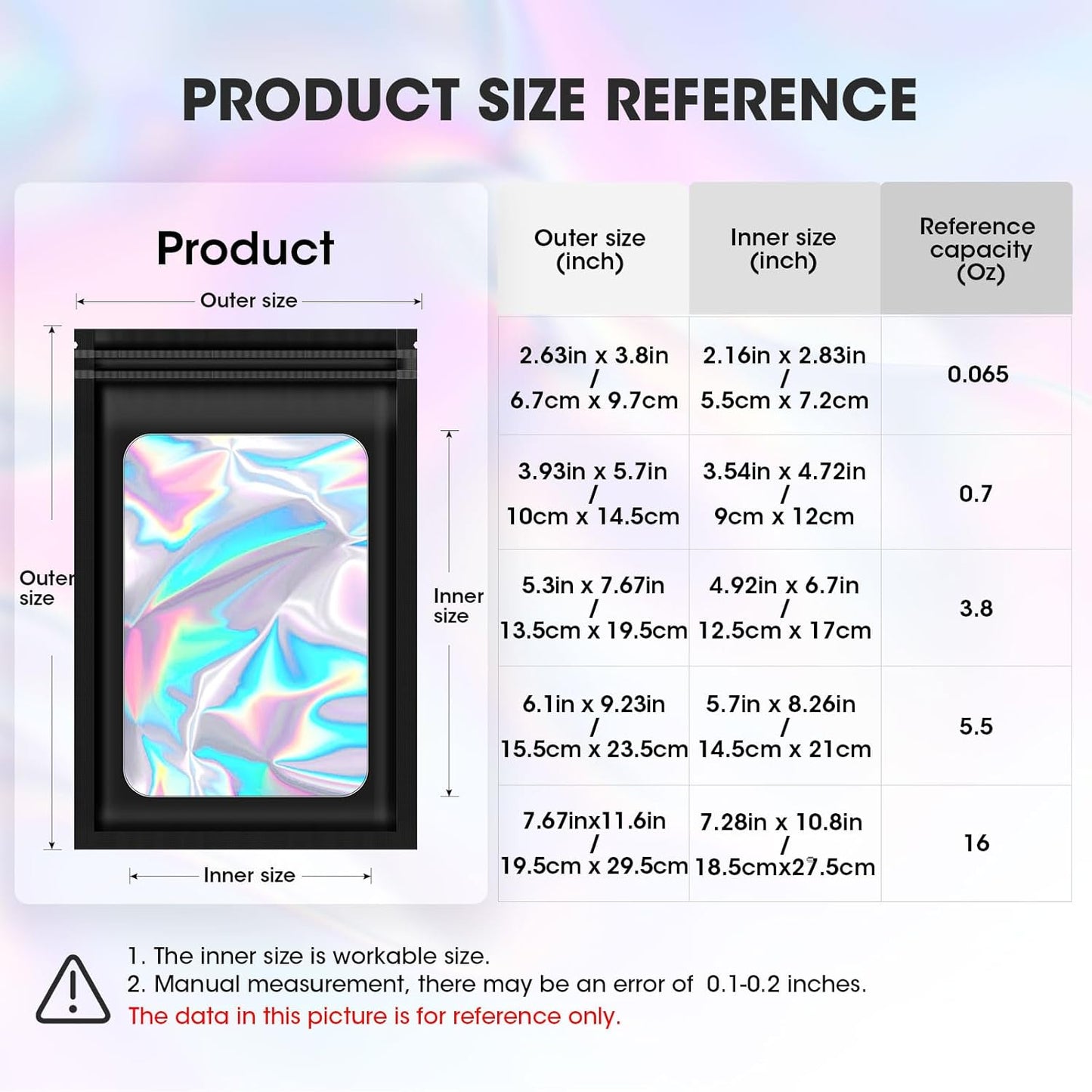 120pcs Mylar Bags for Food Storage+120pcs Holographic Packaging Bags