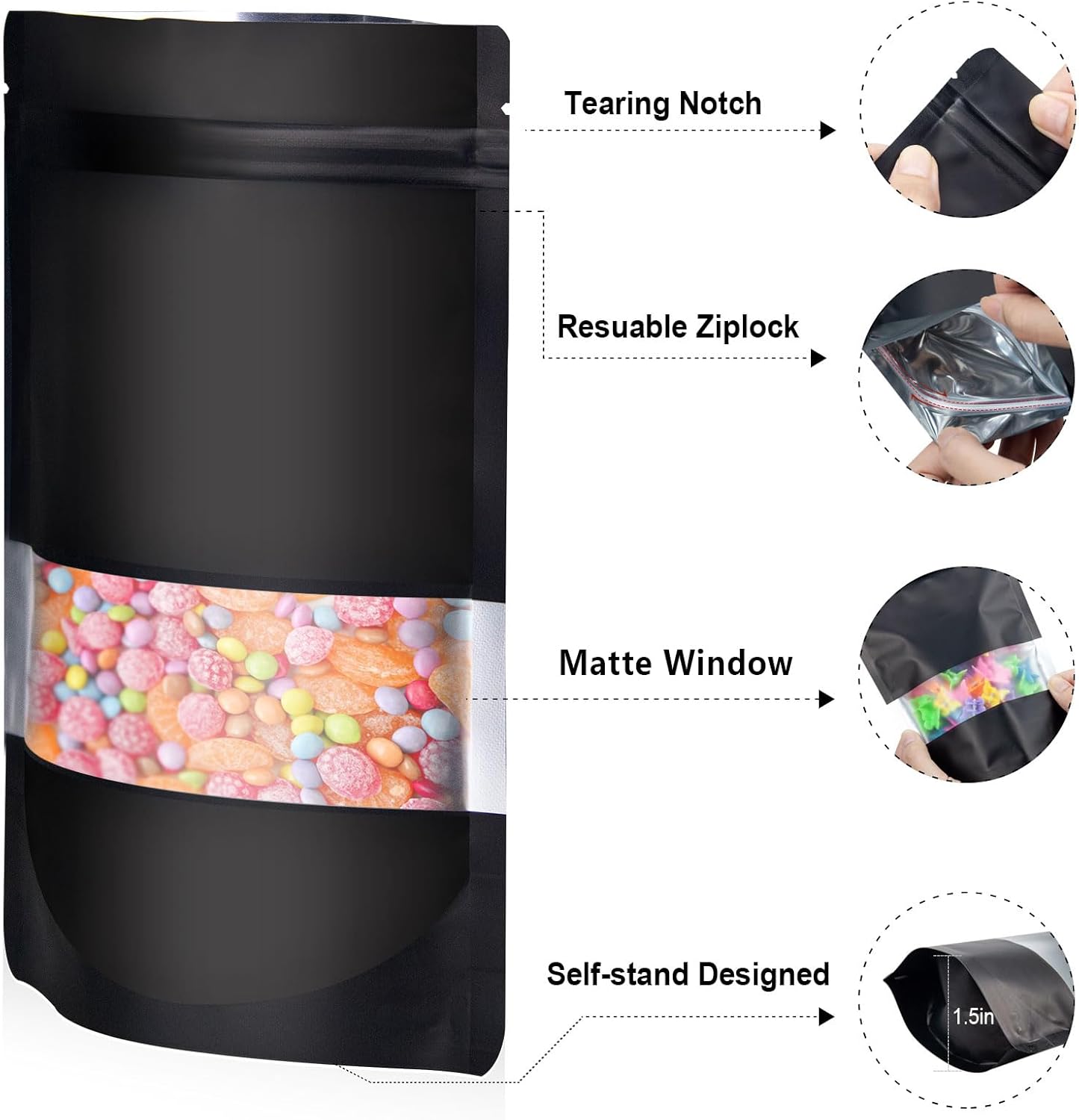 120pcs Mylar Bags for Food Storage+120pcs Holographic Packaging Bags