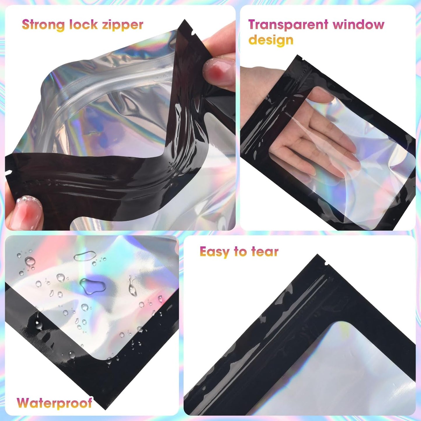120pcs Mylar Bags for Food Storage+120pcs Holographic Packaging Bags
