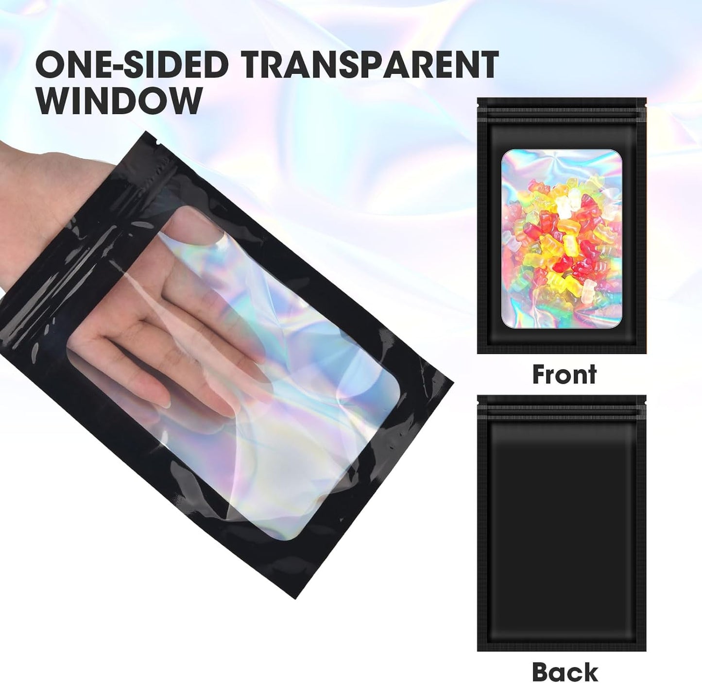 120pcs Mylar Bags for Food Storage+120pcs Holographic Packaging Bags