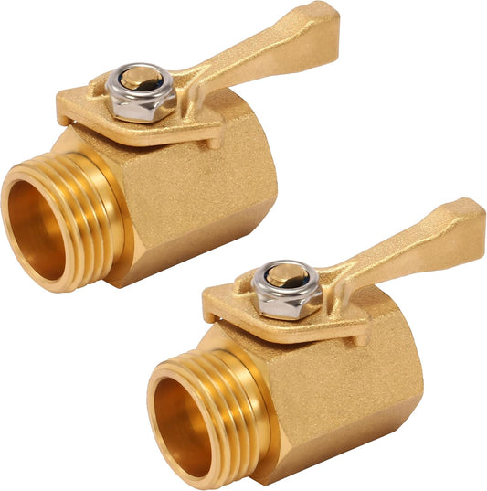 Heavy Duty Brass Garden Hose Shut Off Valve, 3/4 Inch, 2-Pack with 2 Hose Washers