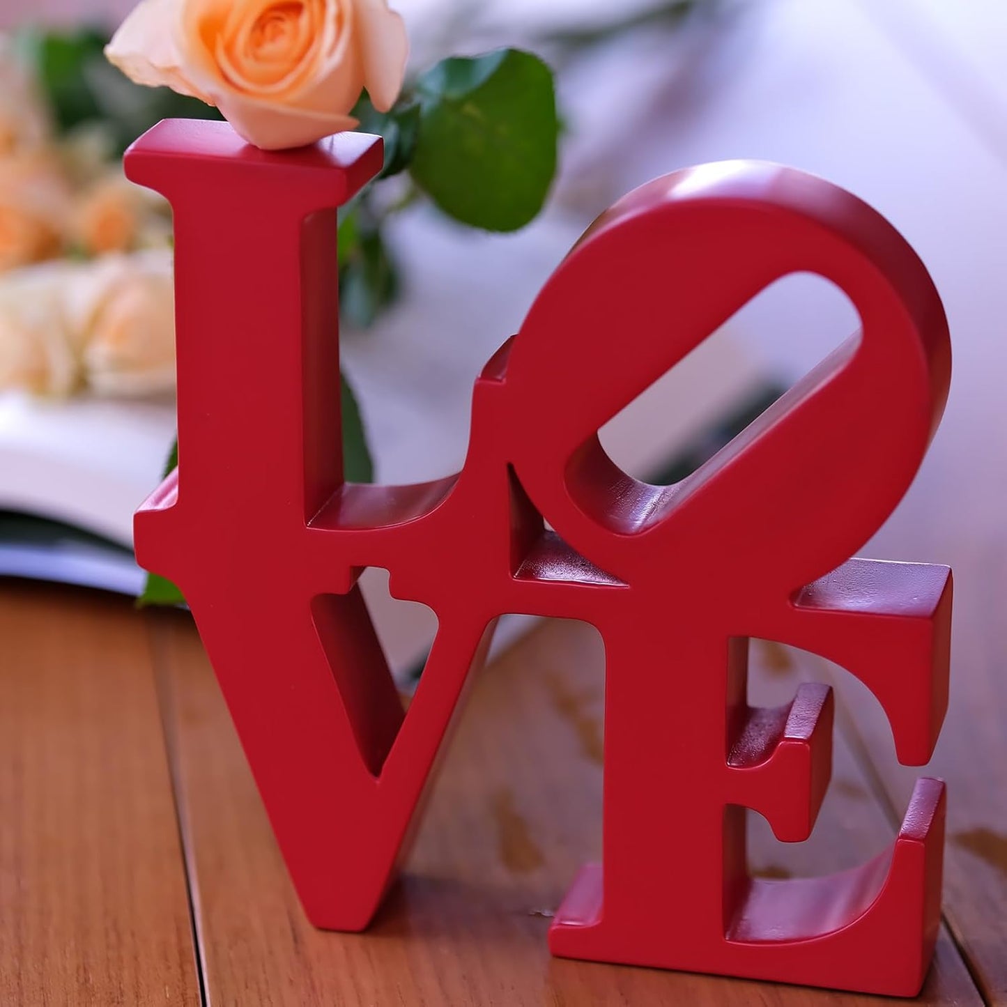 Valentine's Day Rose Gift, Love Word Art Resin Tabletop Décor, Red Contemporary Romantic Gifts, Freestanding Home Decoration