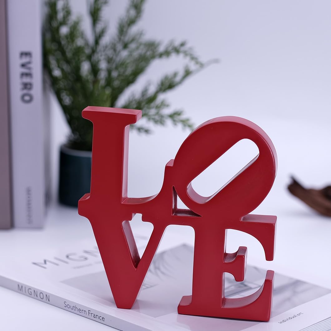 Valentine's Day Rose Gift, Love Word Art Resin Tabletop Décor, Red Contemporary Romantic Gifts, Freestanding Home Decoration