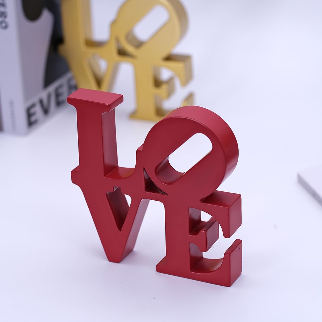 Valentine's Day Rose Gift, Love Word Art Resin Tabletop Décor, Red Contemporary Romantic Gifts, Freestanding Home Decoration