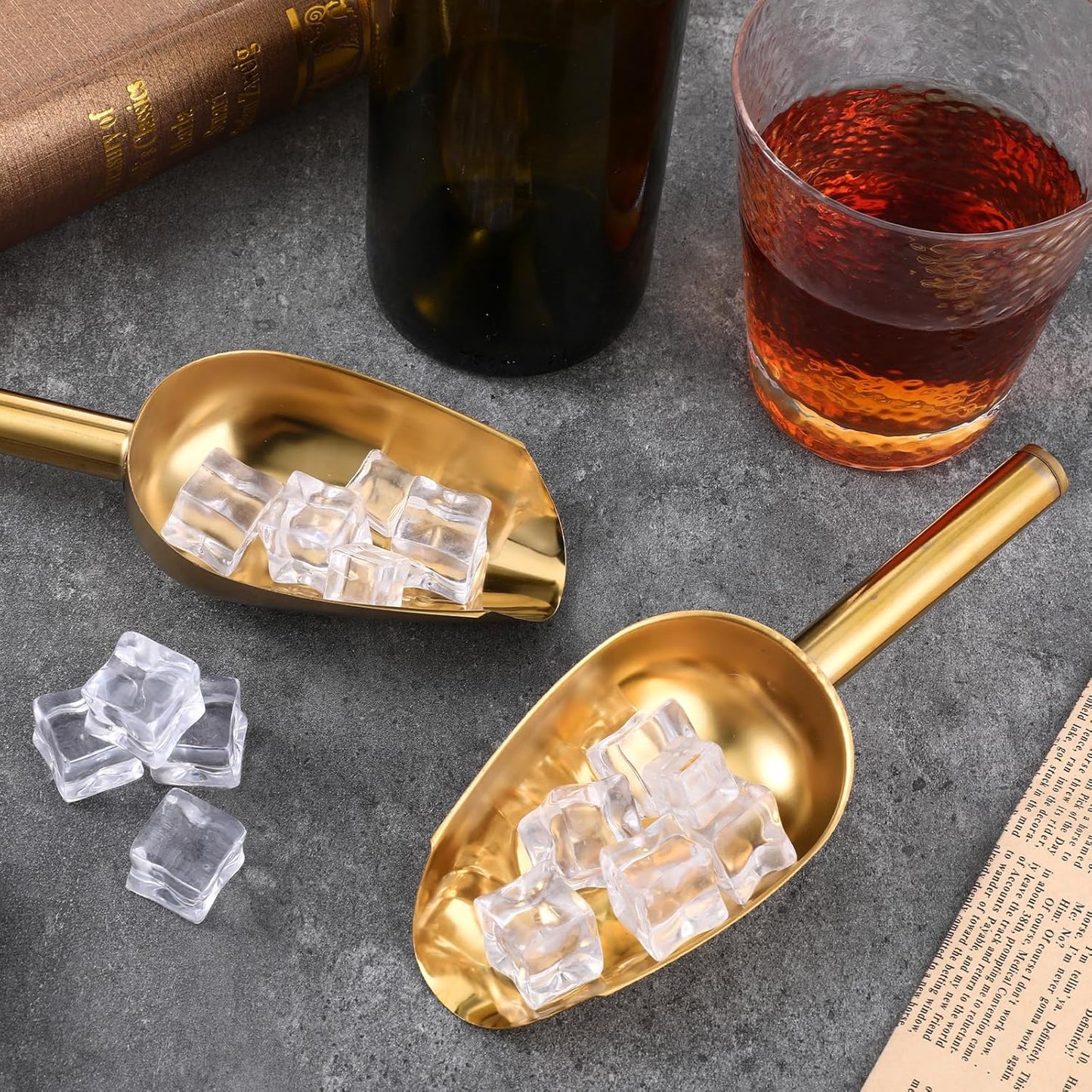 6pcs Gold Ice Scoopers for Ice Bucket, 5 Oz Candy Scoops for Candy Buffet Stainless Steel Mini Scoop Metal Food Scoops for Jars Canisters Scooping Dry Goods, Sugar, Coffee Bean, Flour, Spice