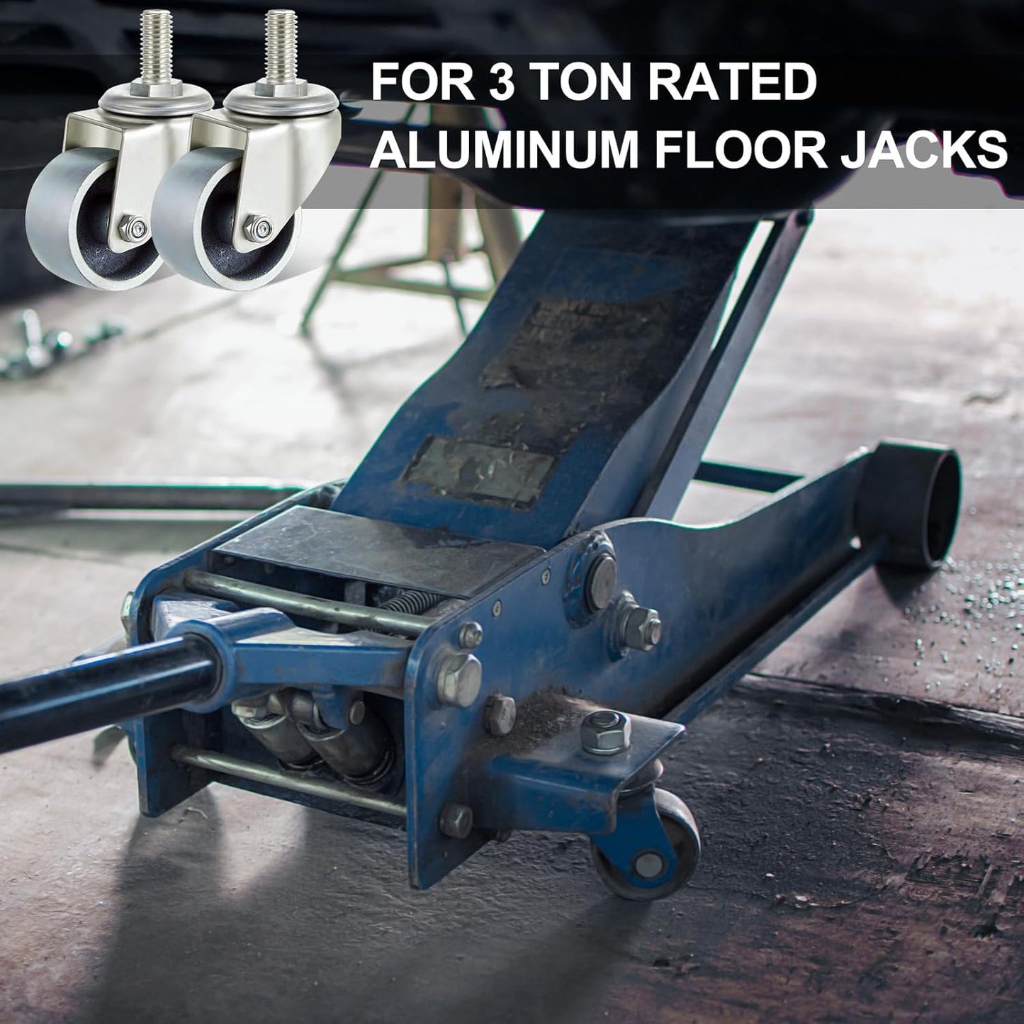 Landhoow 4 Pcs Floor Jack Casters for 3 Ton Floor Jack, Cast Iron Racing Jacks Caster Wheel with 10 mm Stem, Floors Jacks Replacement Parts, Up to 3 Tons for 1 Pair