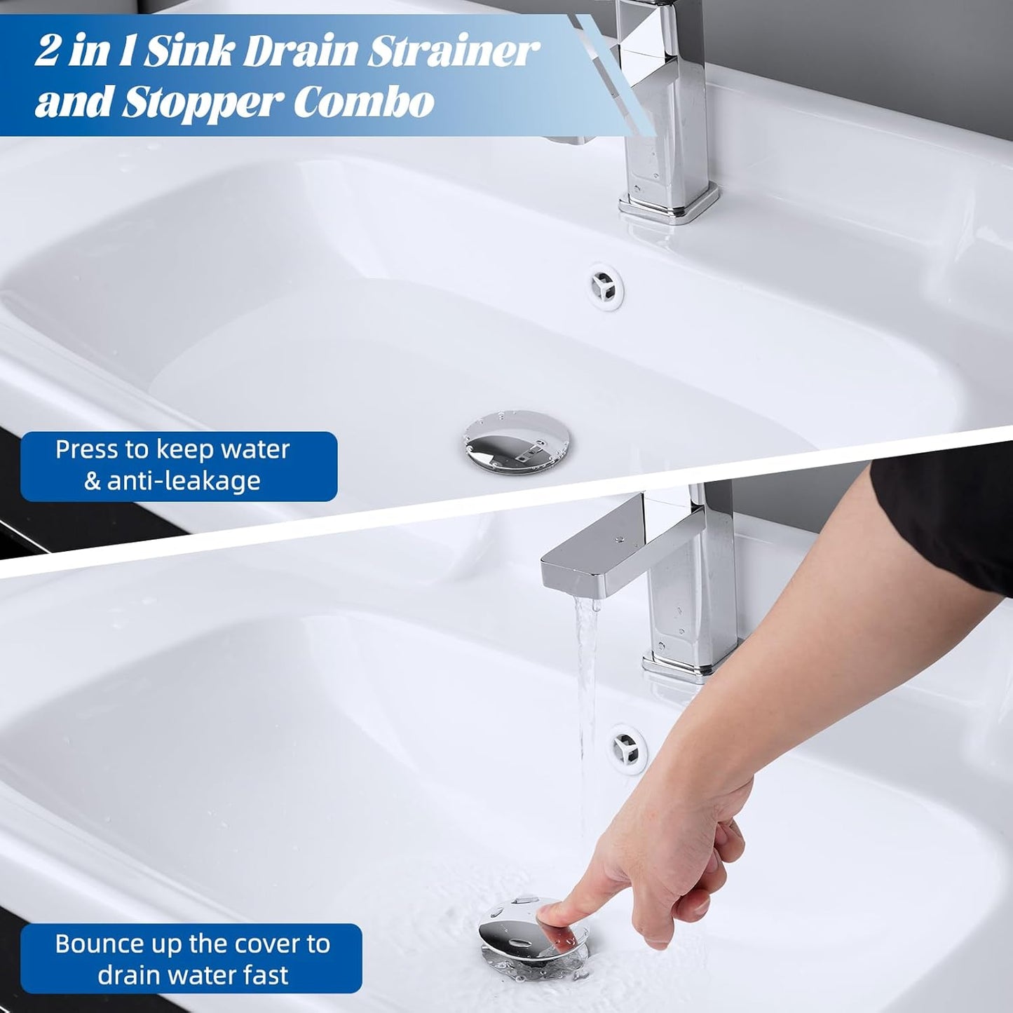 Upgraded 3 in 1 Bathroom Sink Drain Strainer