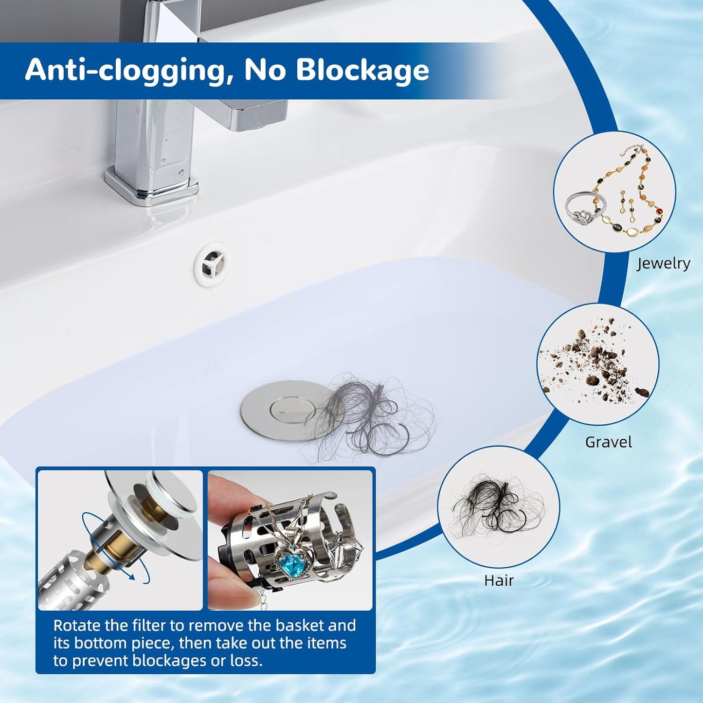 Upgraded 3 in 1 Bathroom Sink Drain Strainer