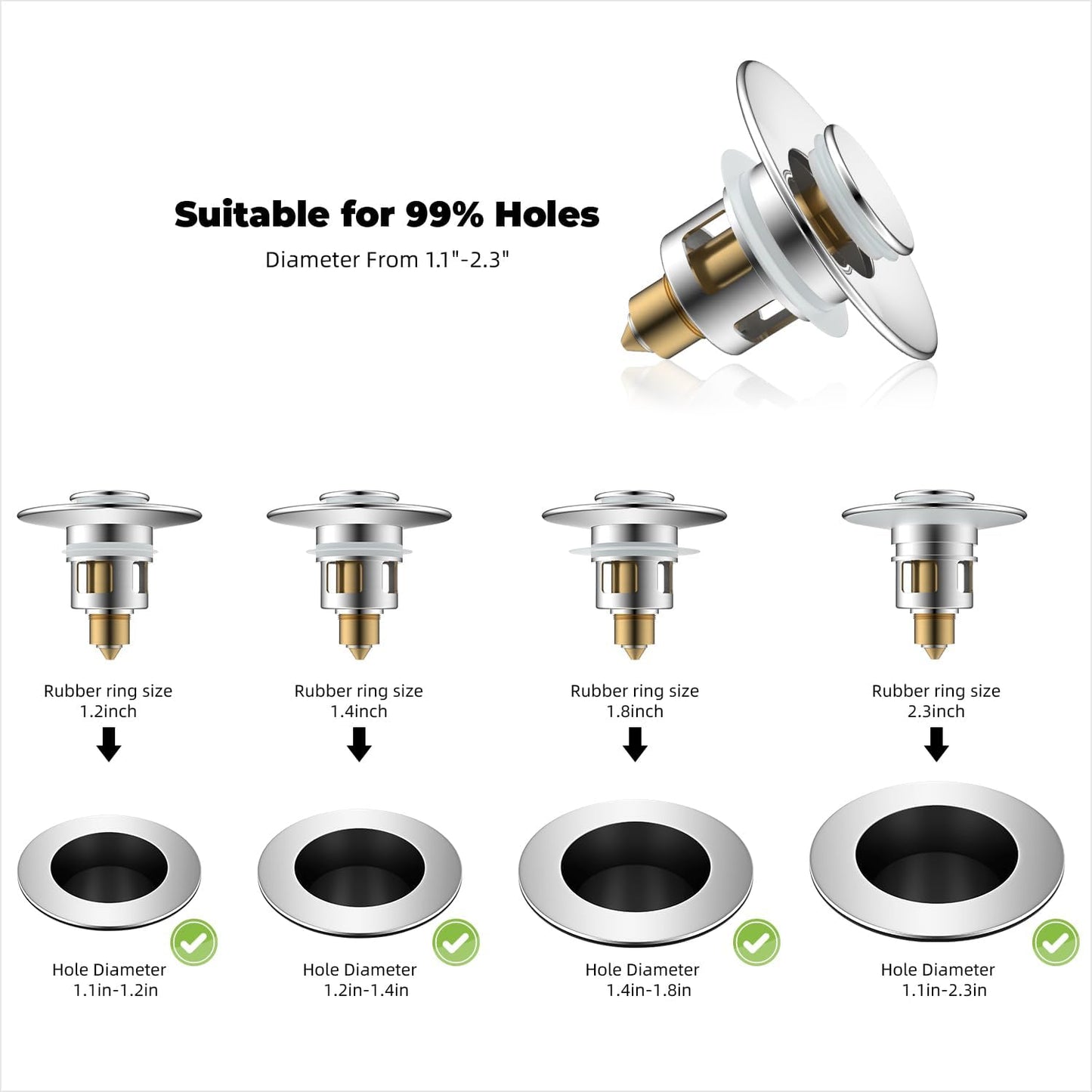 Upgraded 3 in 1 Bathroom Sink Drain Strainer