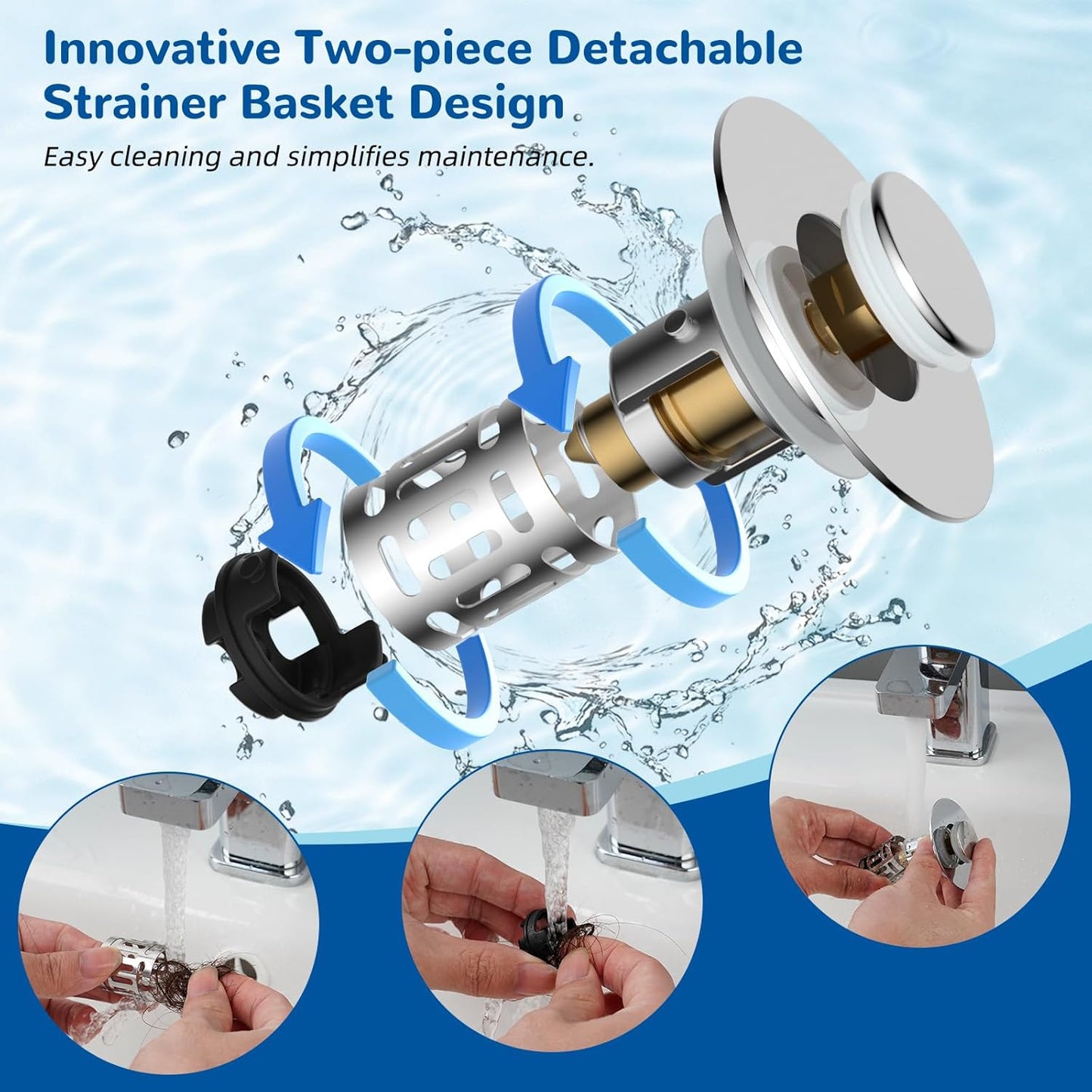 Upgraded 3 in 1 Bathroom and Kitchen Sink Drain Strainer