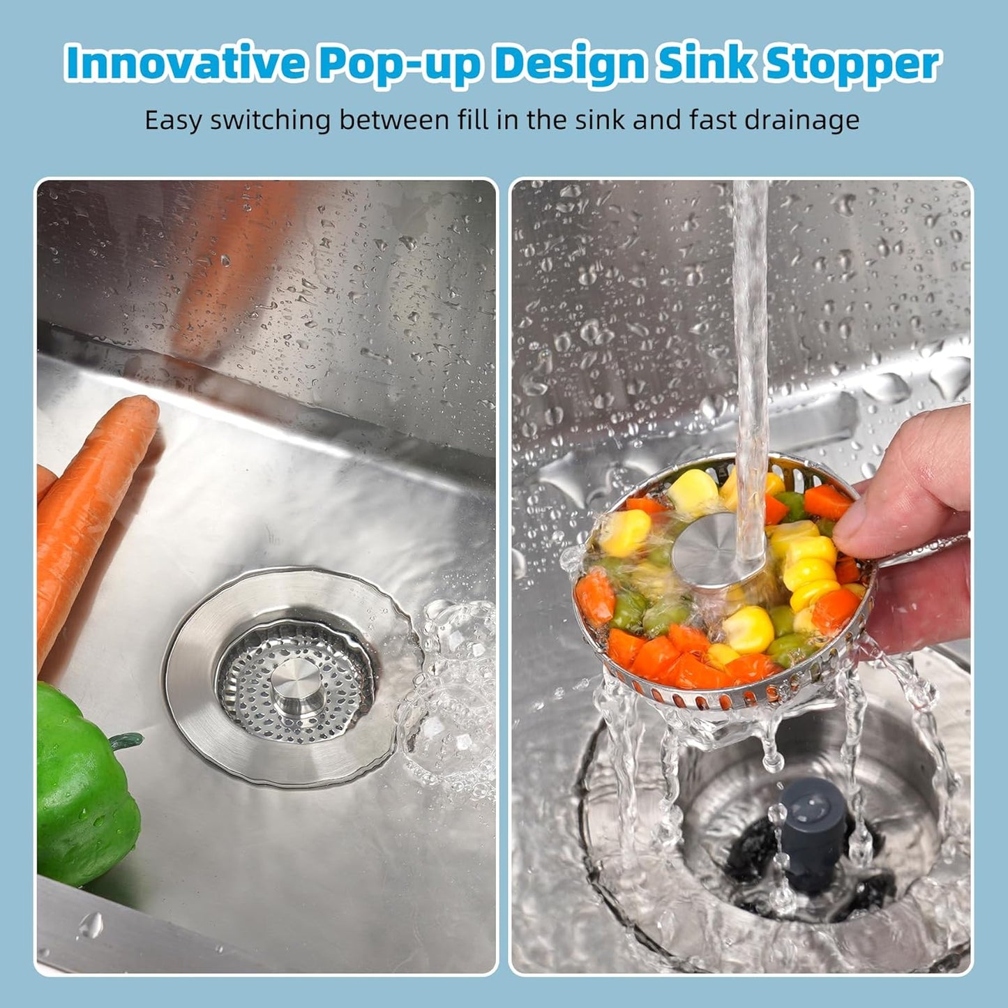 Upgraded 3 in 1 Bathroom and Kitchen Sink Drain Strainer