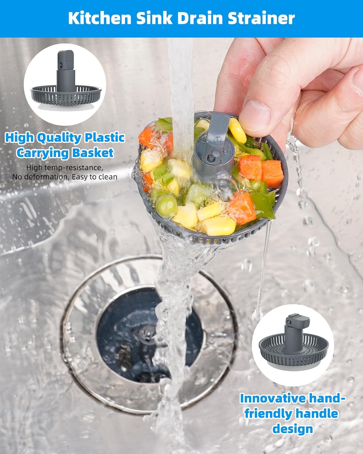 Upgraded 3 in 1 Bathroom and Kitchen Sink Drain Strainer