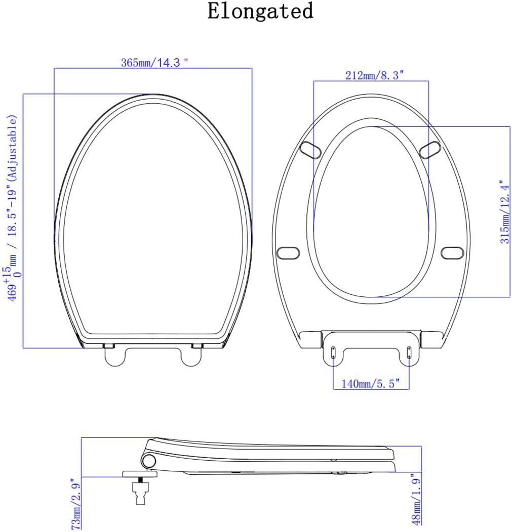 Premium Elongated Toilet Seat with Bidet T Adapter(7/8” x 7/8” x 3/8”)