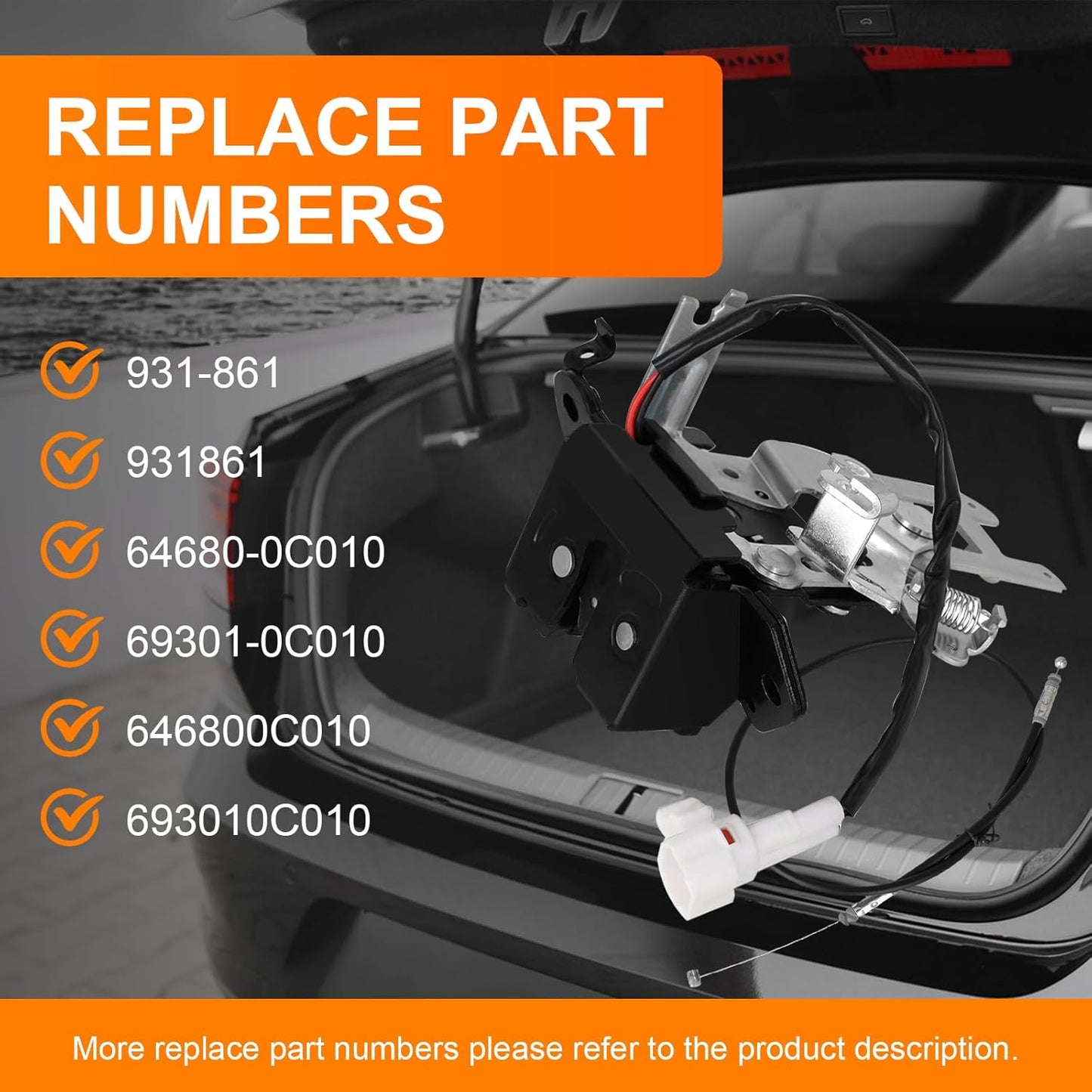 Liftgate Lock Actuator Trunk Latch for 2001-2007 Toyota Sequoia 4.7L Tailgate Hatch Latch Lock Replace 931-861, 64680-0C010, 69301-0C010 Rear Back Door Lock Actuator Assembly with Cable