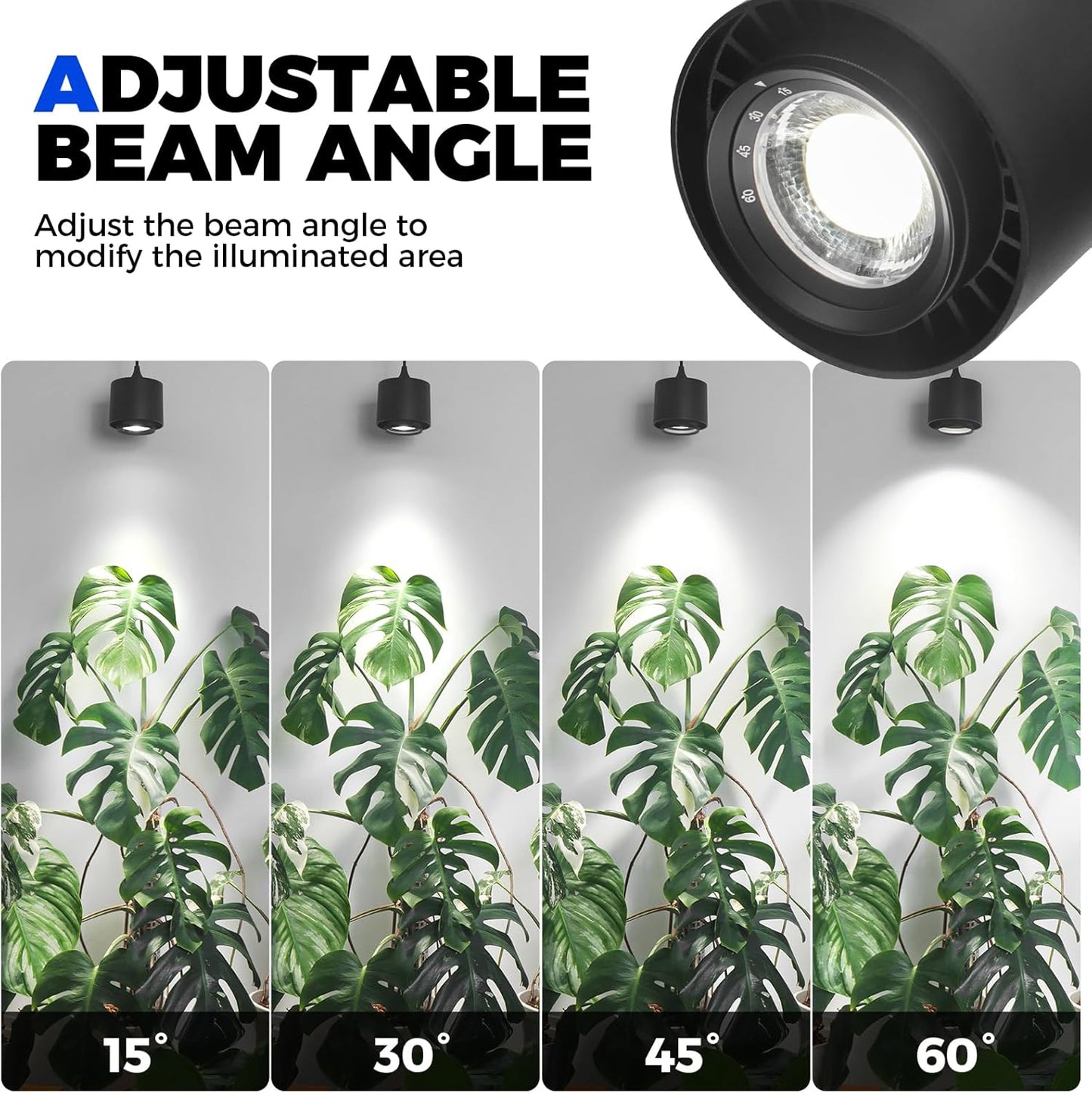 TR40 Hanging Grow Lights for Indoor Plants, 40W 5000K Full Spectrum, Adjustable Beam Angle (15°-60°), High PPFD, Spotlight Grow light with Timer for Indoor Growing, Large Tall Plant, Flowers ﻿