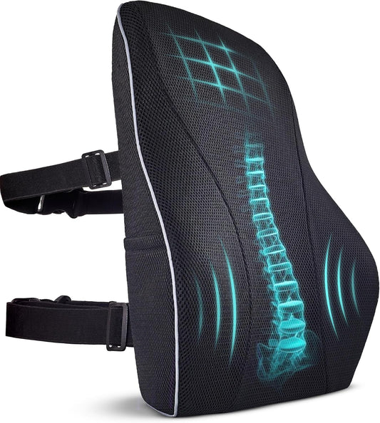 Extra Dense Lumbar Pillow with Double Adjustable Straps - Ergonomic Lumbar Support Pillow for Office Chair, Car, Couch Firm Back Support for Lower Back & Spine Pain Relief Memory Foam Cushion