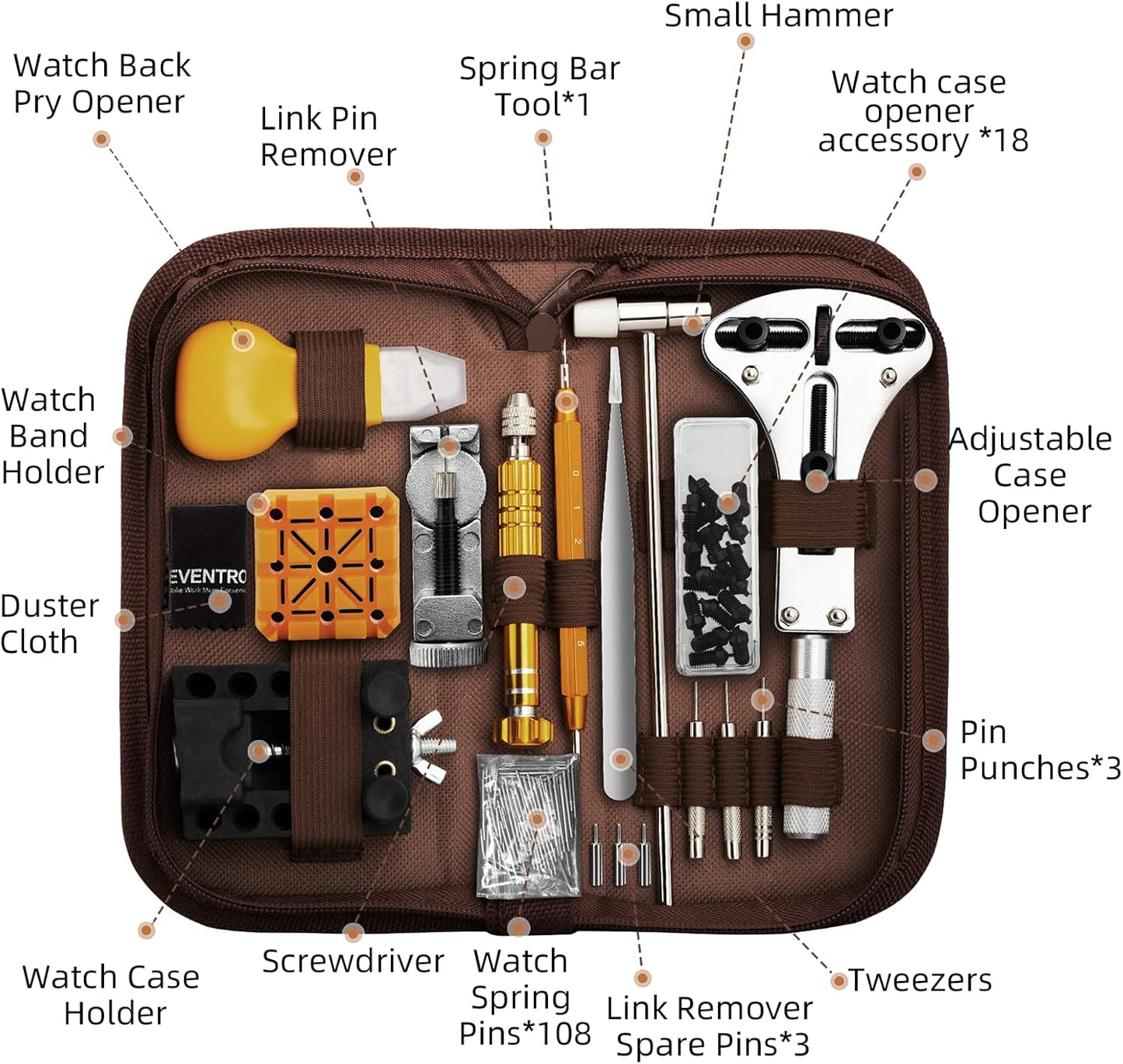 Watch Repair Kit with Black and Brown Bag