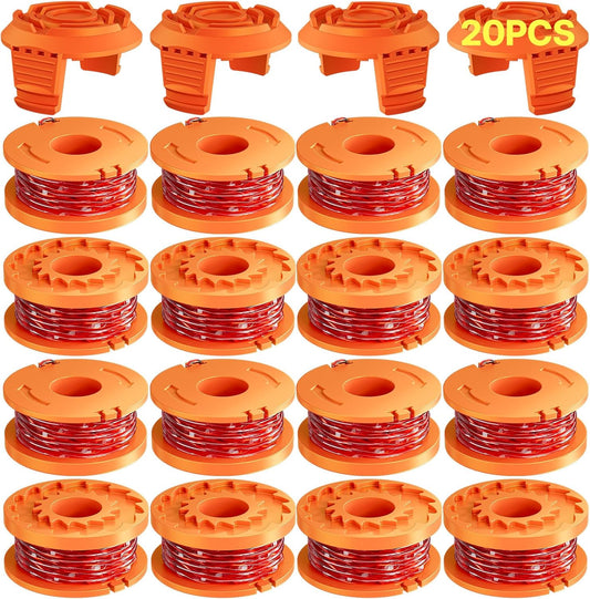 20 Pack (WA0010)Replacement Trimmer Line Spool Compatible with Worx Weed Eater, 0.065 inch Trimmer Line Refills for Worx Trimmer,Weed Wacker String Replacement Parts(16 Trimmer Spools,4 Trimmer Caps)
